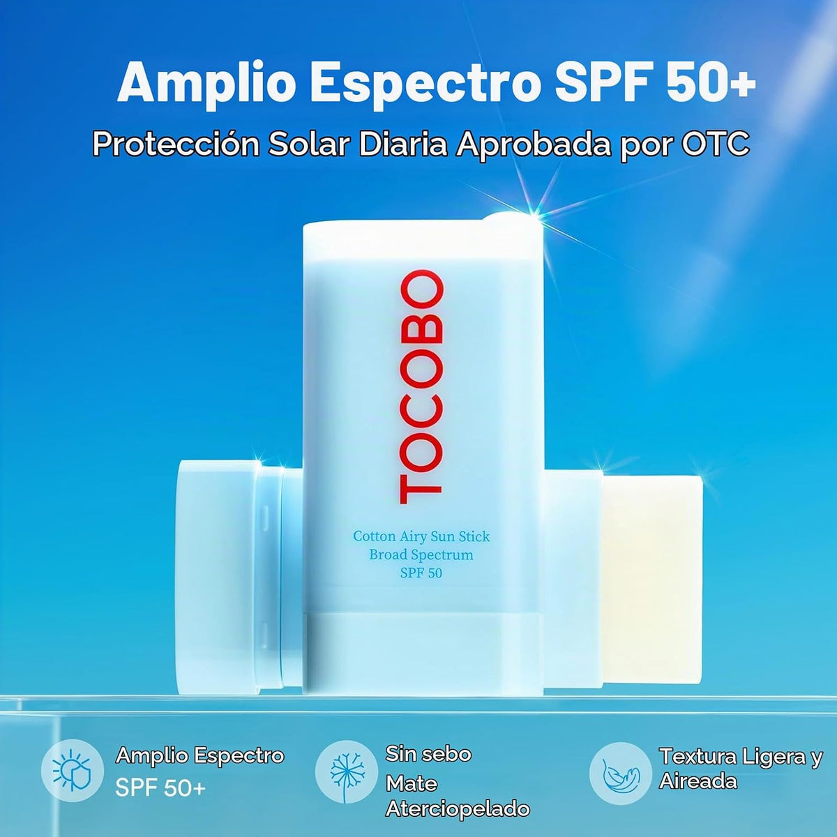 TOCOBO Cotton Airy Sun Stick SPF 50 - Protector solar mate coreano...