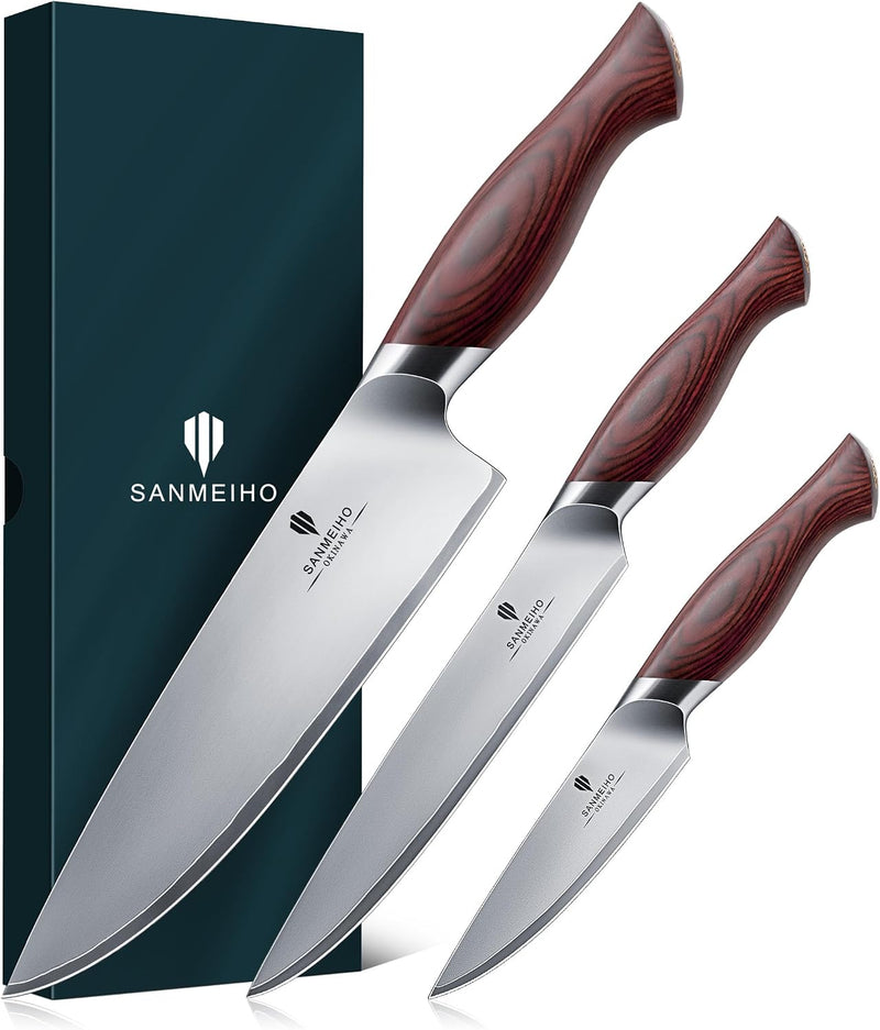 SANMEIHO Juego de cuchillos japoneses 3 piezas, acero inoxidable 10...