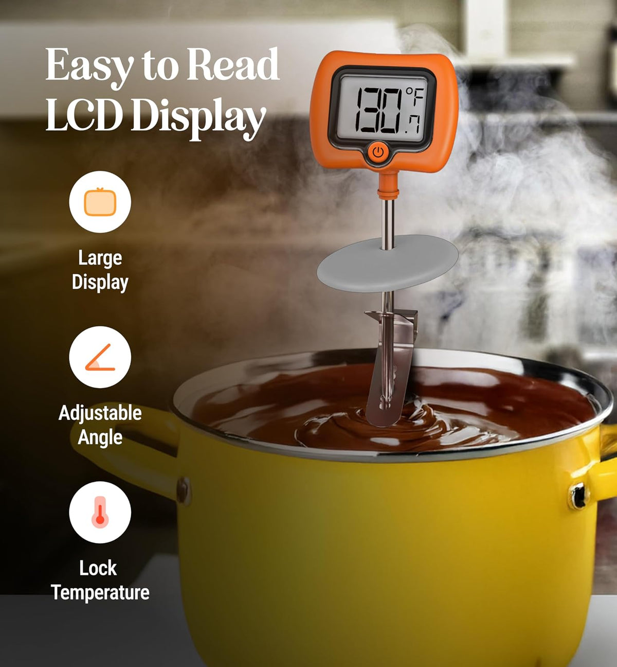 Termómetro digital para dulces con clip para olla, sonda de acero i...
