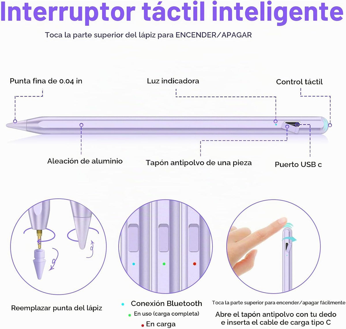 Lápiz capacitivo para iPad 2018-2025 con rechazo de palma, lápiz Ap...