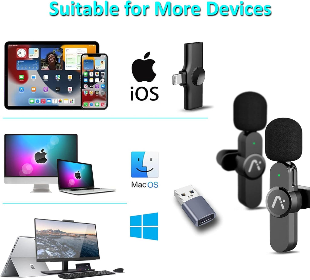 Aisizon Micrófono Lavalier Inalámbrico para iPhone7-14, Micrófono I...