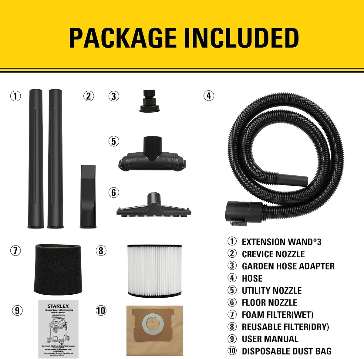 STANLEY SL18701P-10A Aspiradora húmeda\/seca, 10 Galones 6.0 con pi...