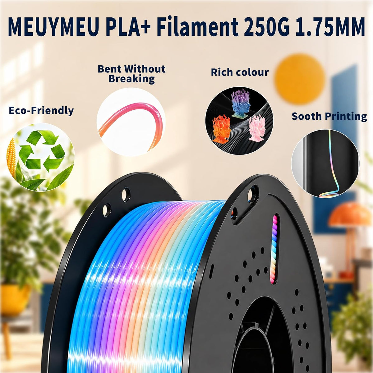Cosmic Silk Rainbow PLA+ 0.07 in, filamento de impresora 3D de 2.2...