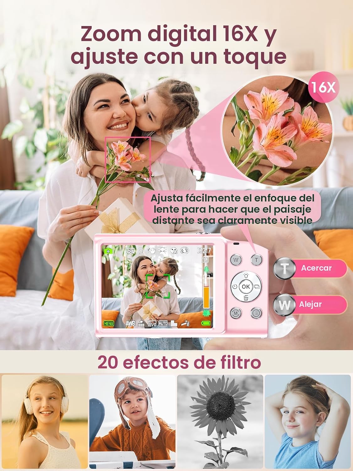 Cámara digital, cámara de videoblogs 4K con enfoque automático para...