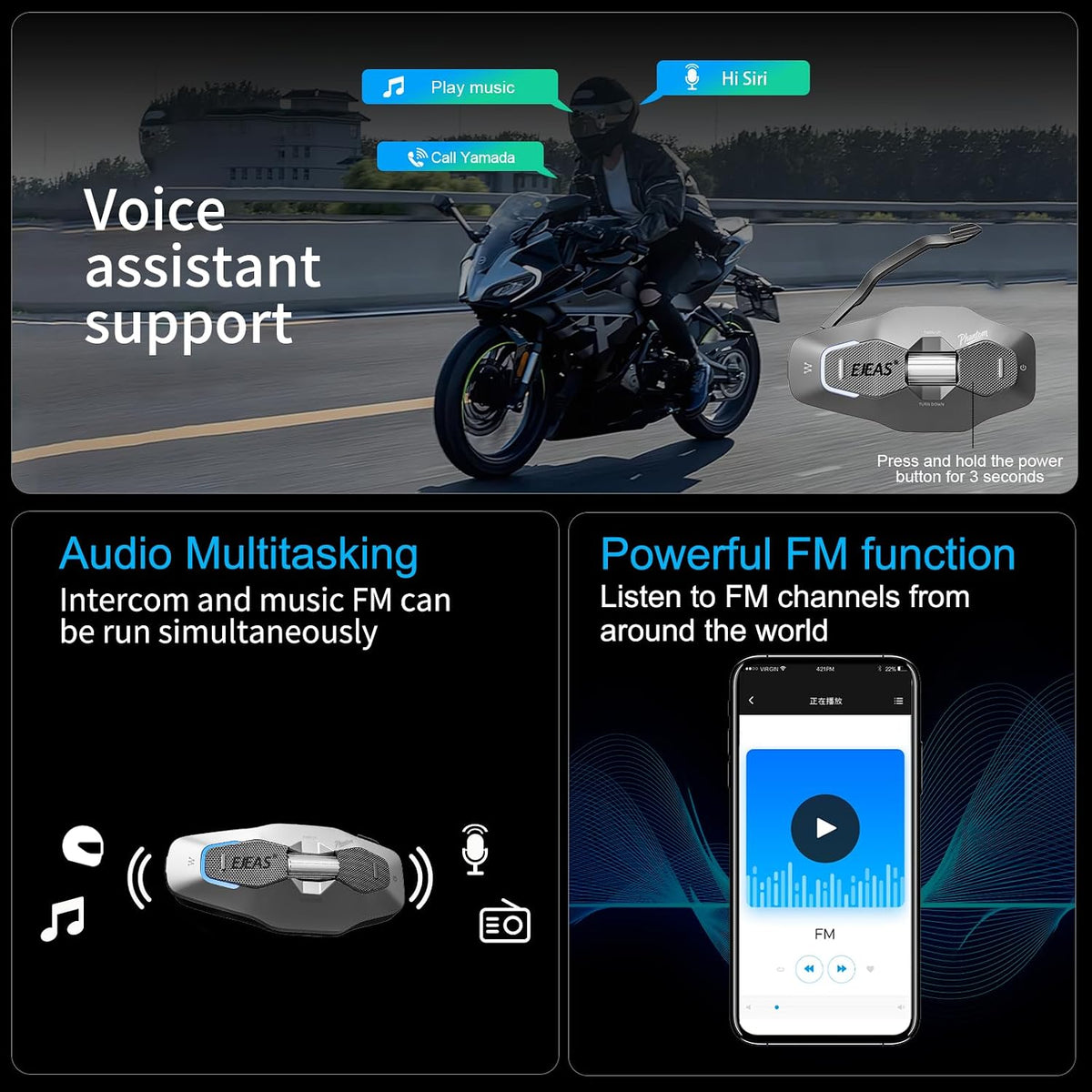 iSunergy X10 - Auriculares Bluetooth para casco de motocicleta, int...