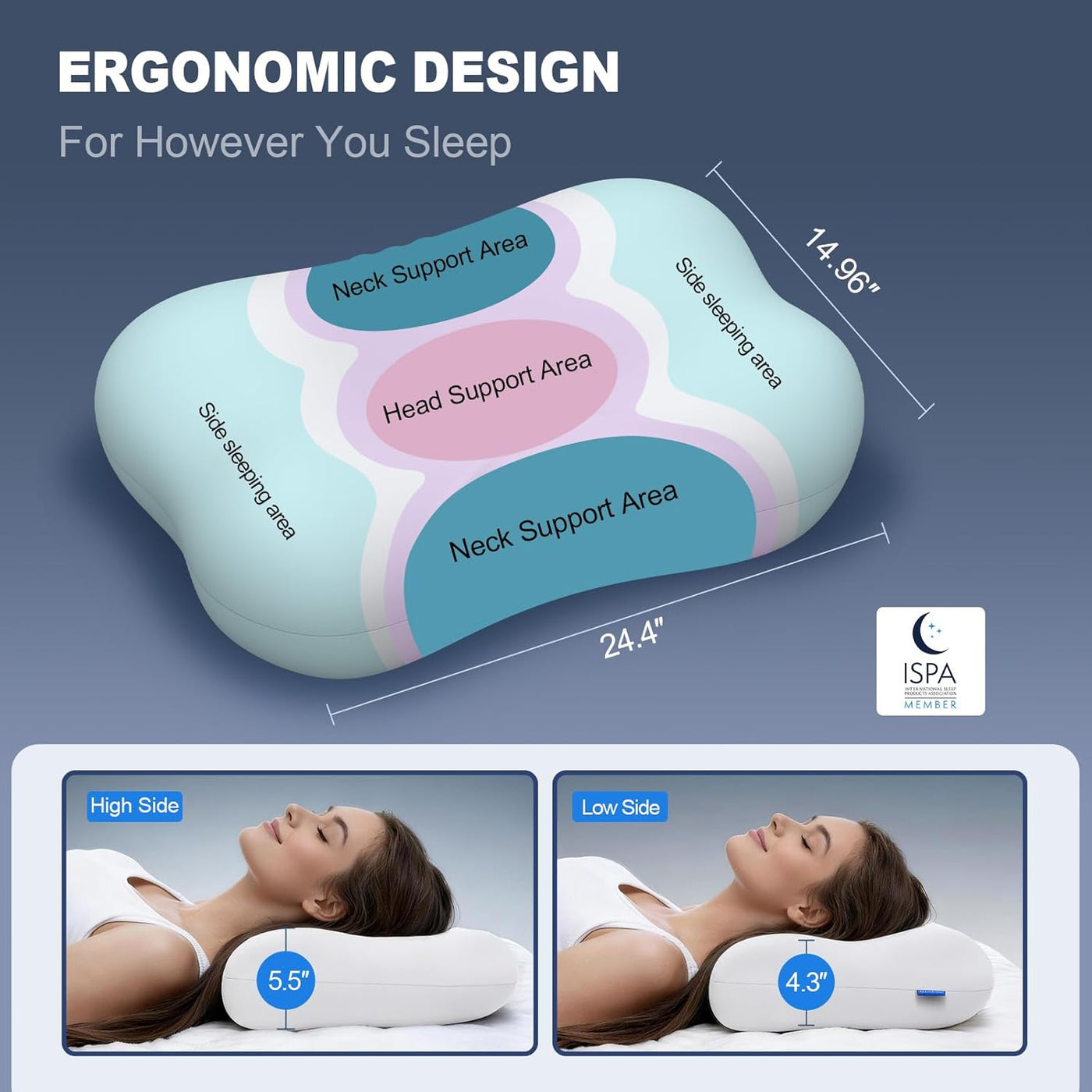 HUADER Almohada cervical para aliviar el dolor de cuello y dormir d...