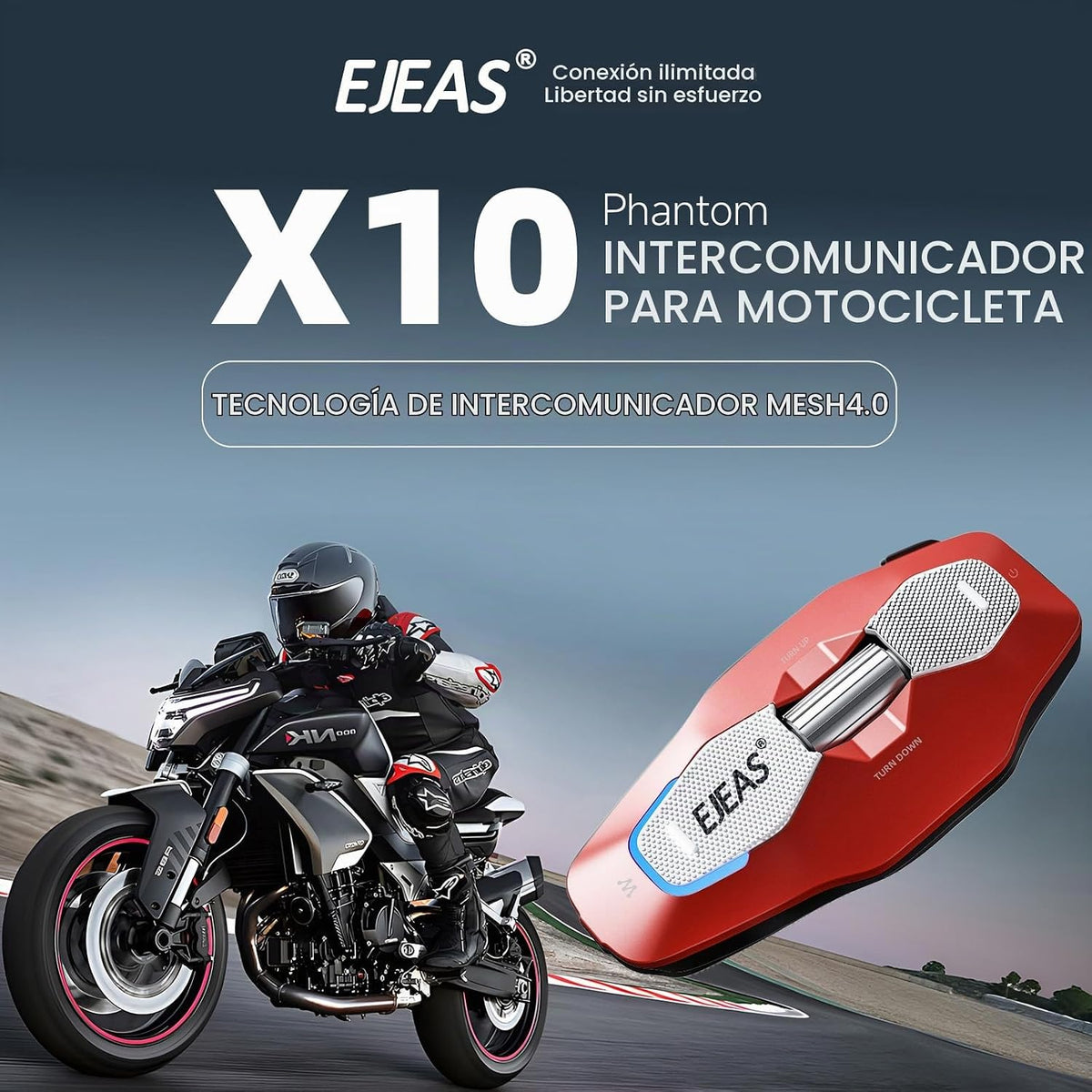 EJEAS X10 - Auriculares de intercomunicación para casco de malla Bl...