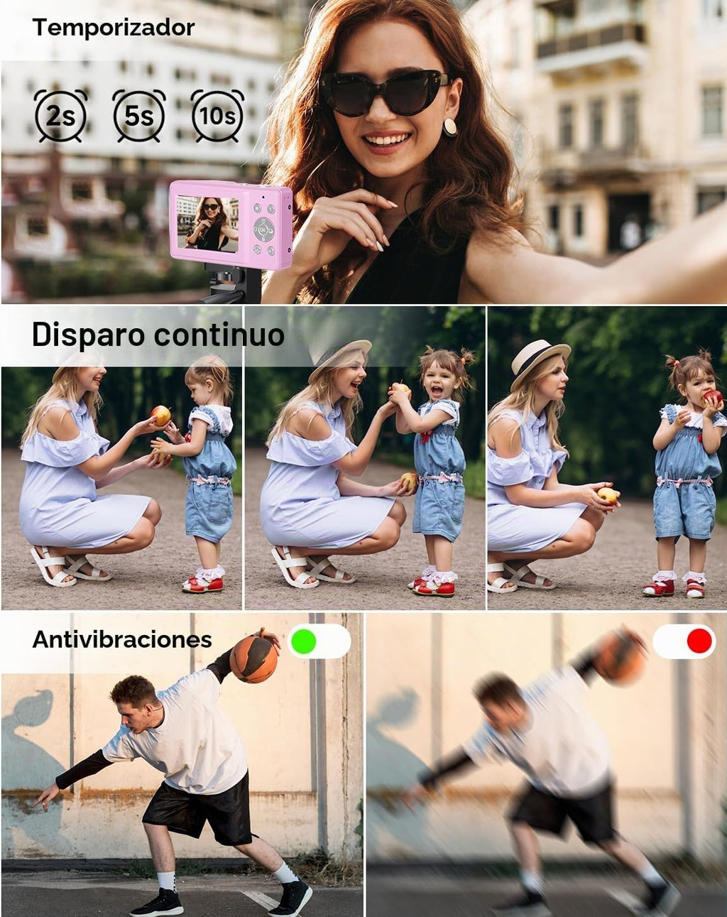 Cámara digital, FHD 1080P 44MP - Cámara digital para apuntar y disp...
