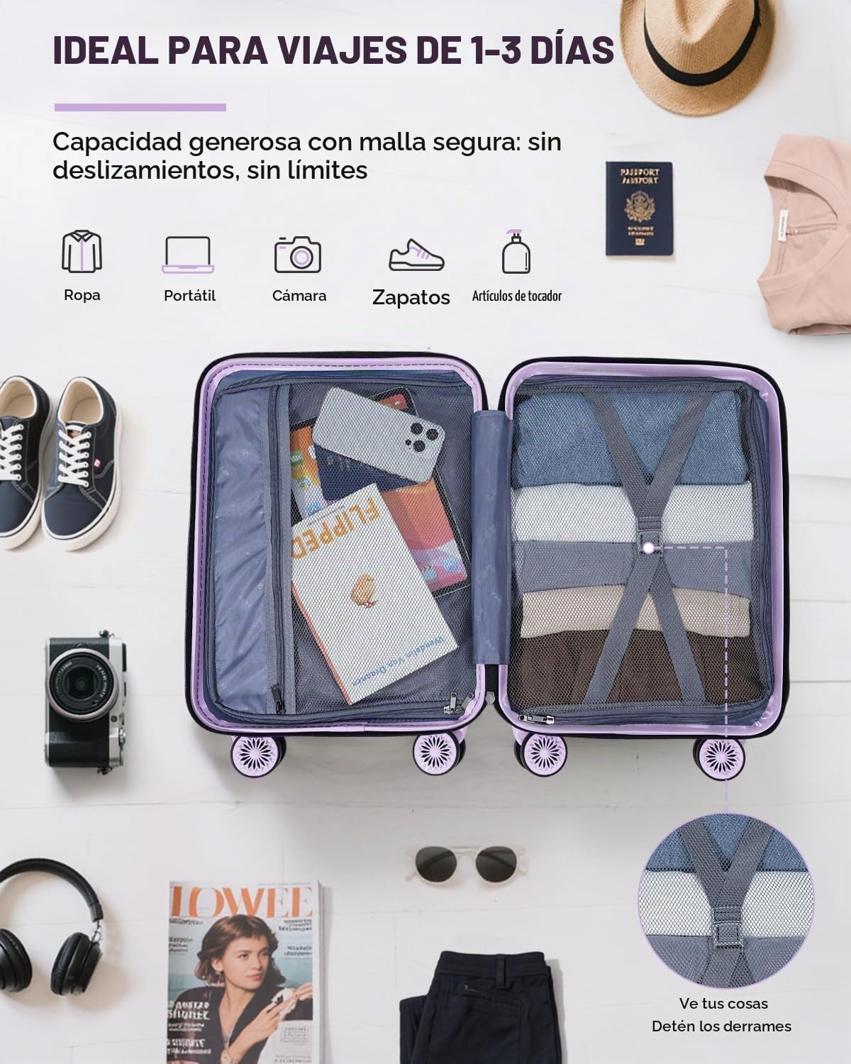 Lekespring Equipaje de mano de 16 pulgadas con estuche de cosmético...