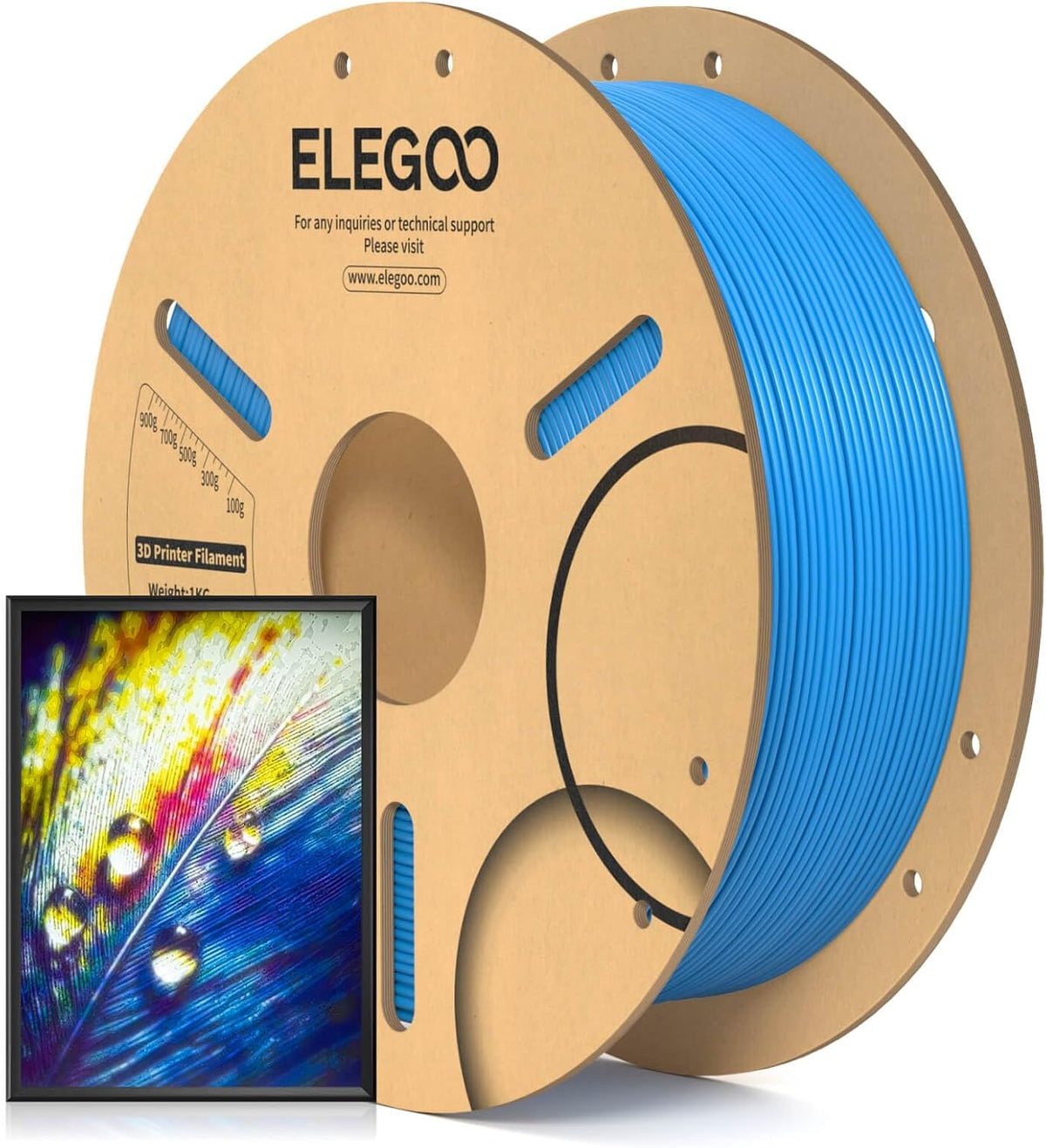 ELEGOO Filamento PLA para impresora 3D 0.07 in Rilievo Cyan 2.2 lbs...