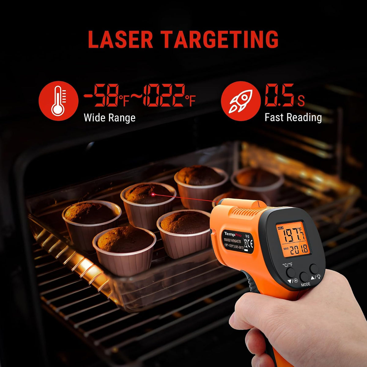 TempPro TempScan Termómetro Infrarrojo Pistola para Horno de Pizza...