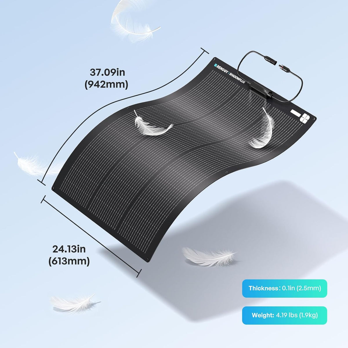 Renogy Panel solar flexible ShadowFlux de 100 vatios, tipo N 25% de...