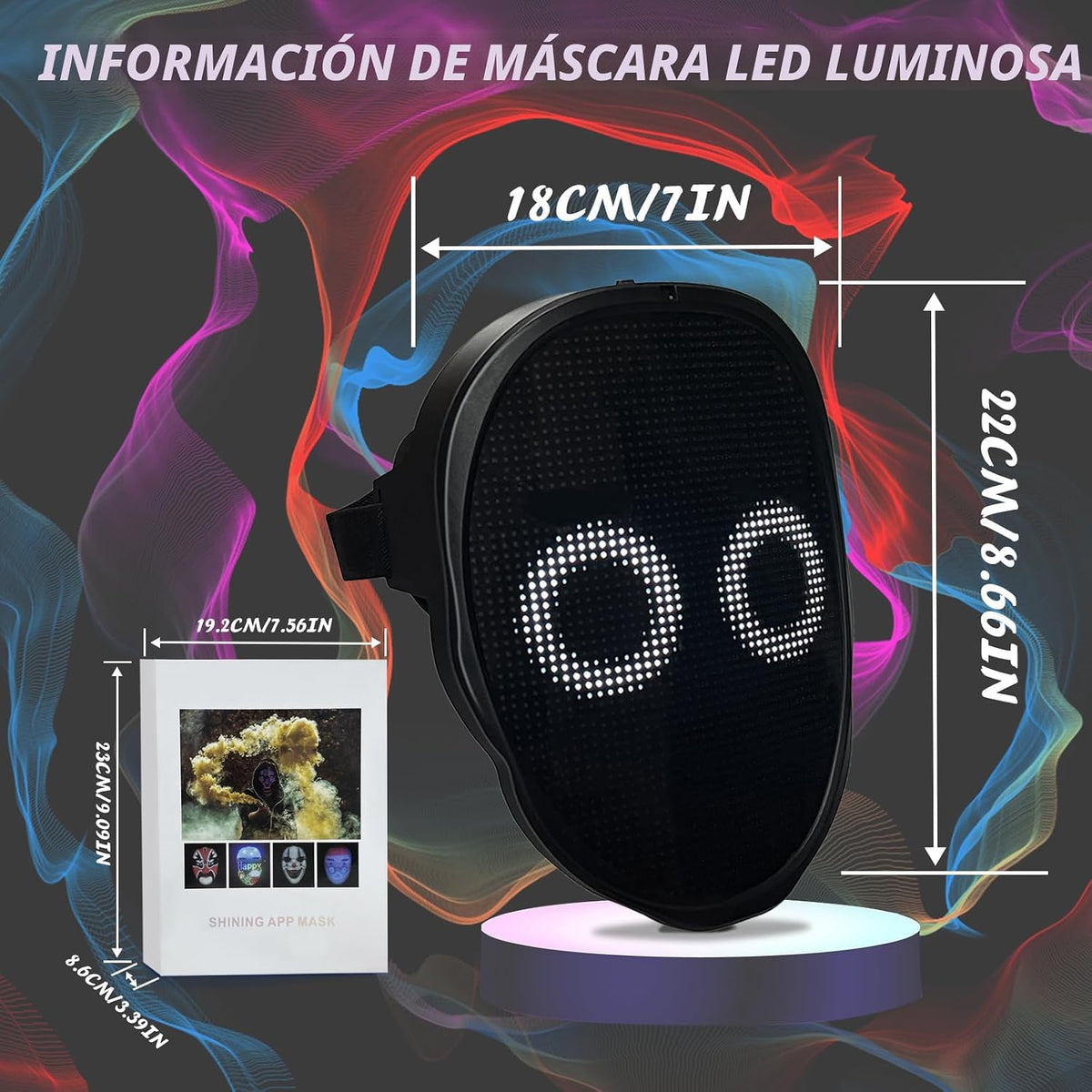 Depointer Life Máscara LED con control de aplicación recargable com...