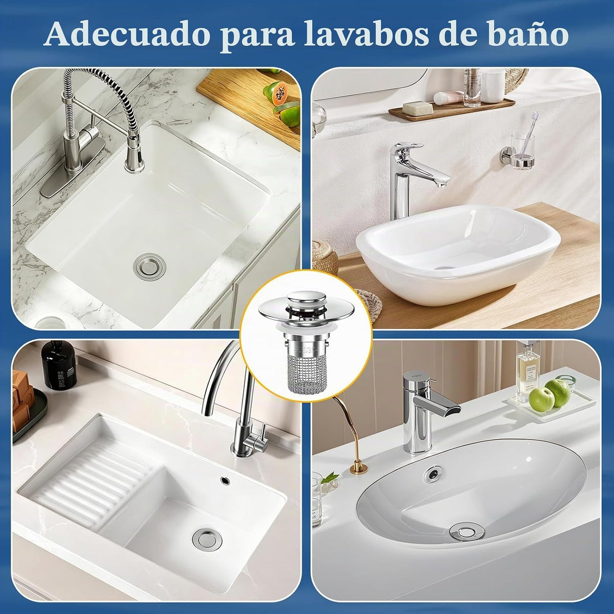 STILLM Colador de drenaje para fregadero de baño, tapón desplegable...