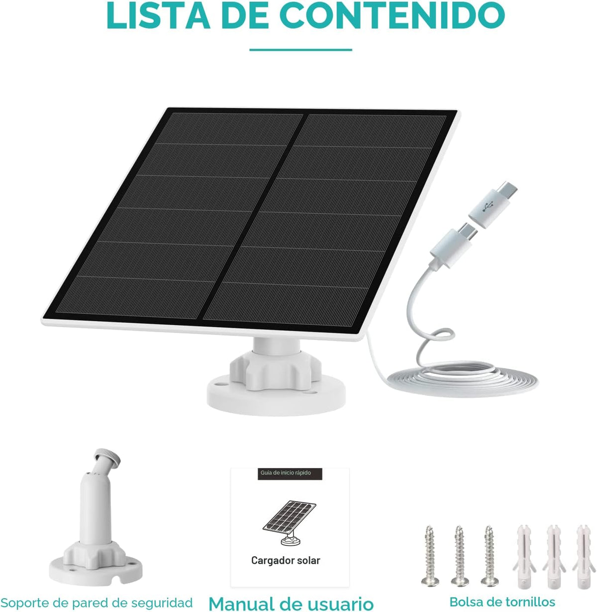 Panel solar de 5 W para cámara de seguridad al aire libre, cargador...