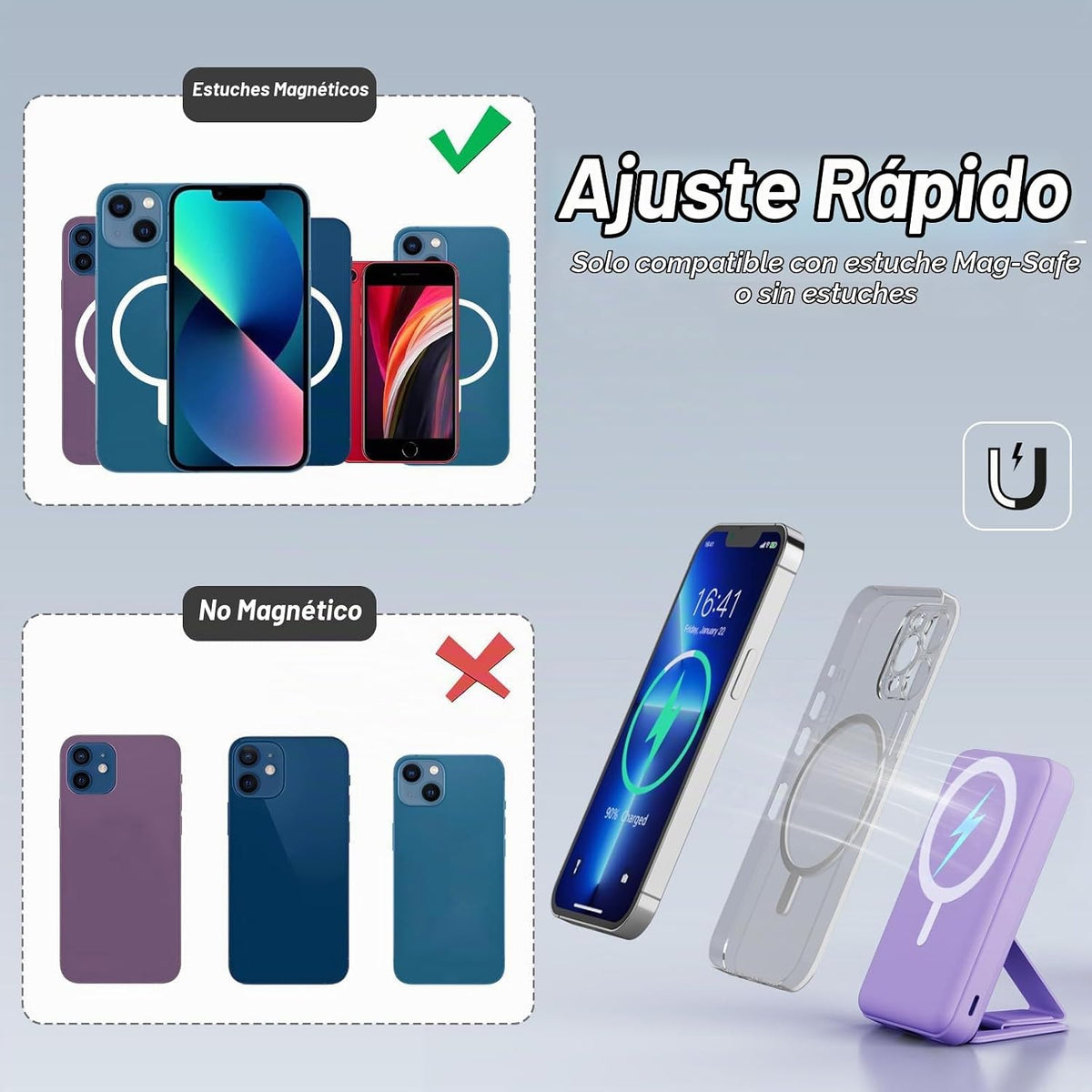 AOGUERBE Banco magnético del poder, cargador portátil inalámbrico 1...