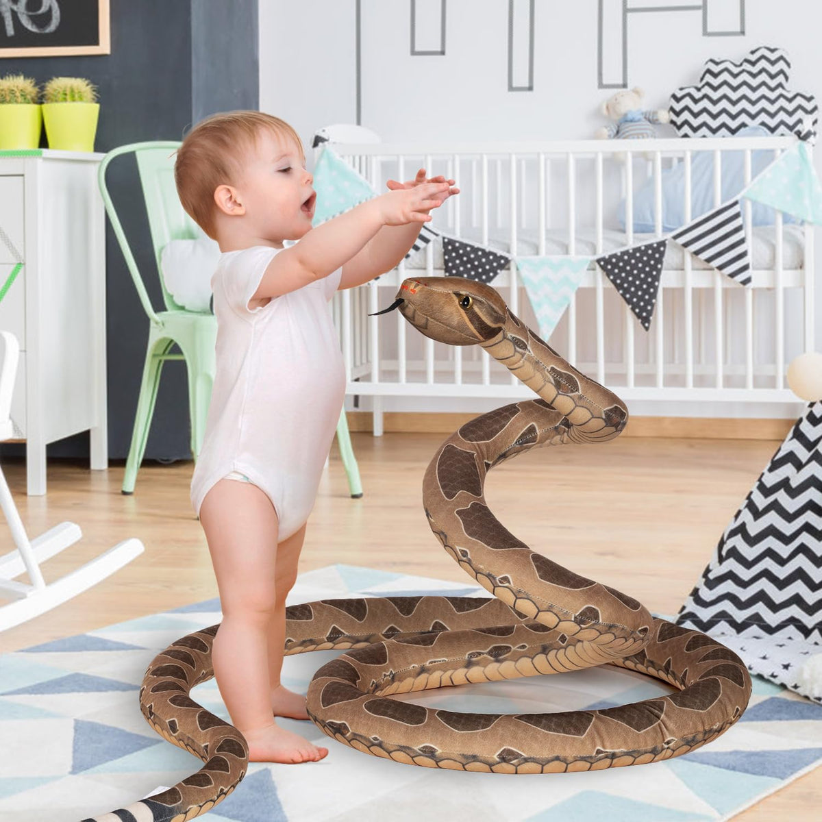 BRINJOY Animal de peluche de serpiente gigante, serpiente grande de...