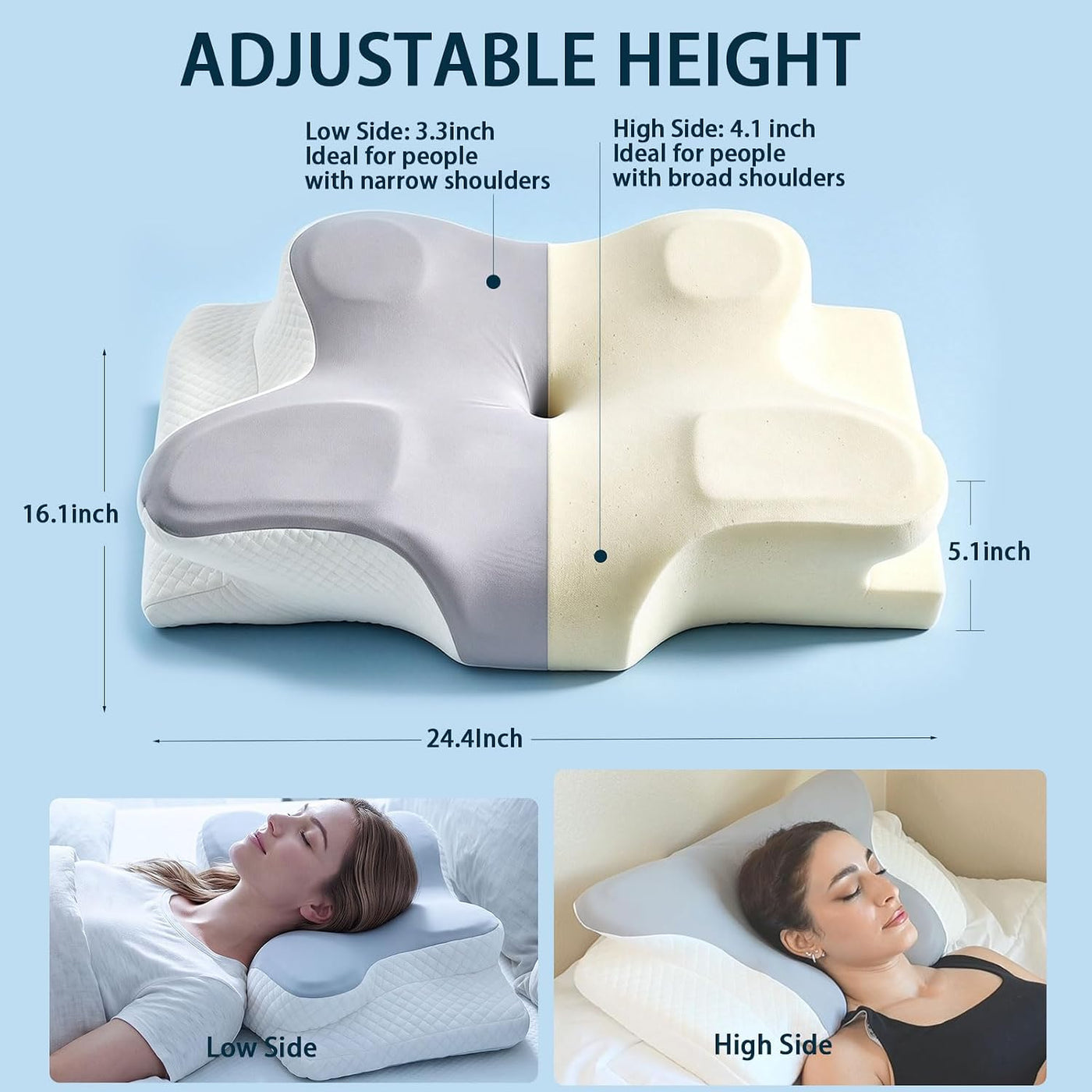 Ergo - Almohada cervical cervical para dormir, almohadas de espuma...