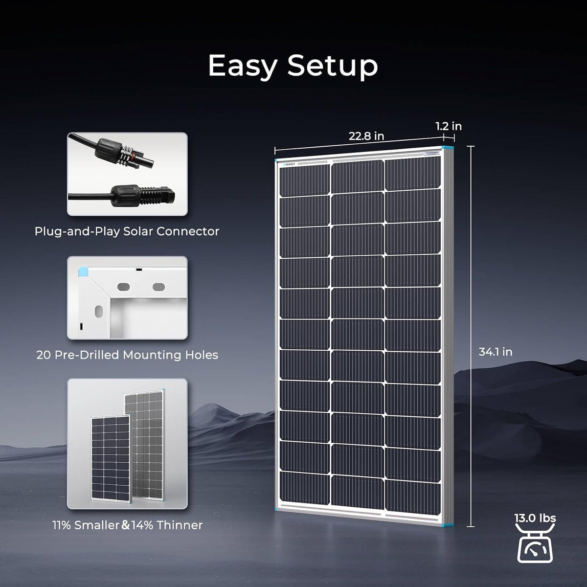 Paneles solares Renogy de 100 vatios, panel solar tipo N 25% de alt...