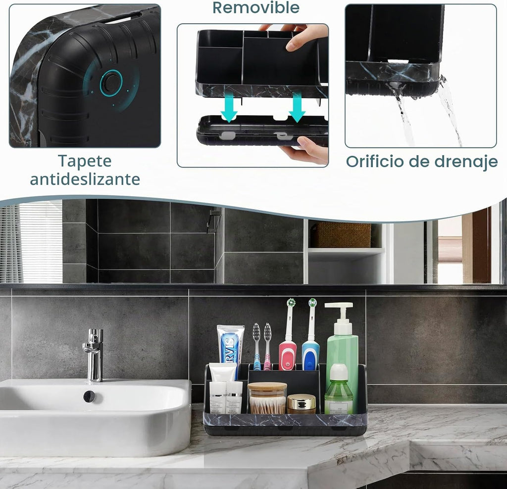 GFWARE Soporte de cepillo de dientes negro de mármol para baños | S...