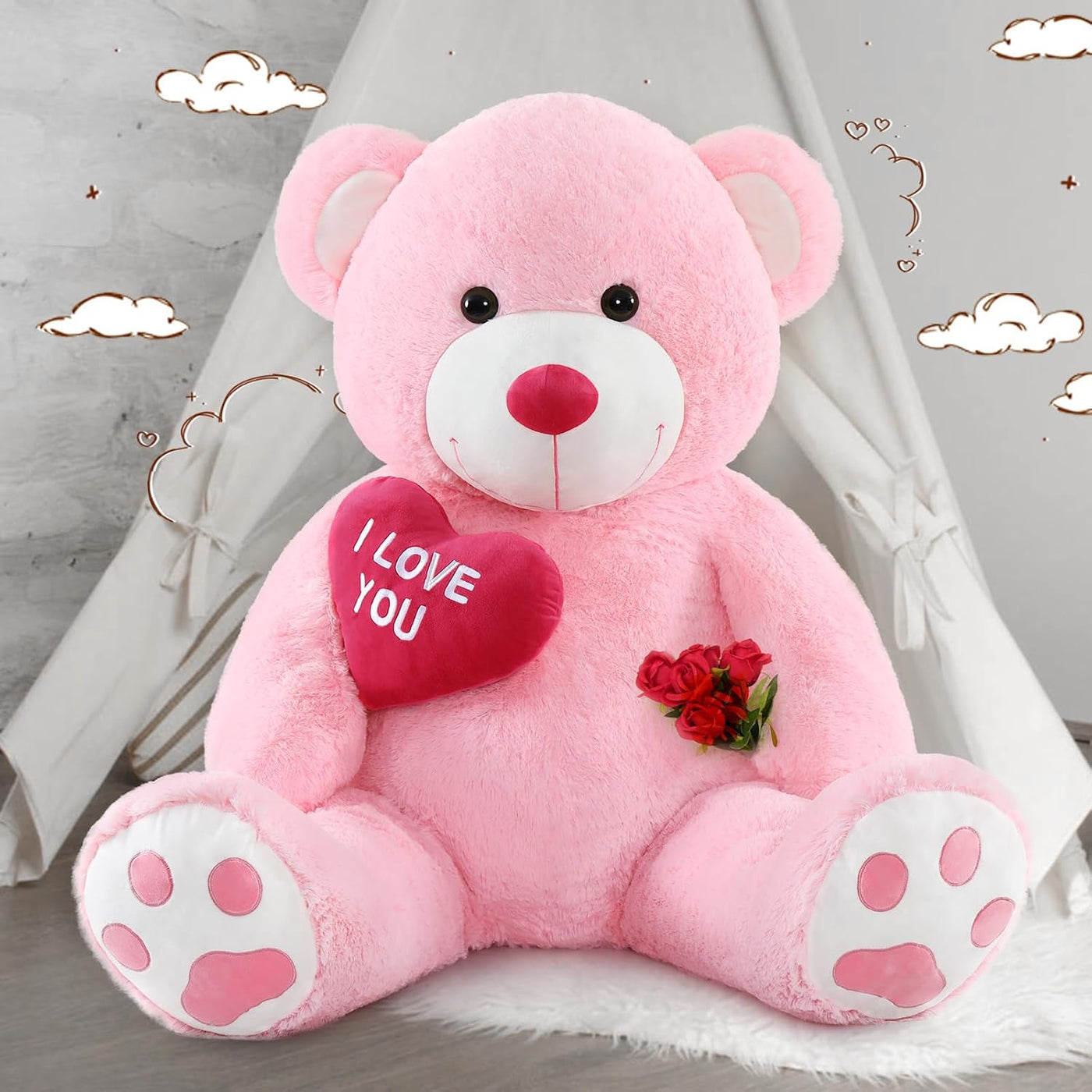 MaoGoLan - Oso de peluche grande de 132 cm, oso de peluche rosa gig...