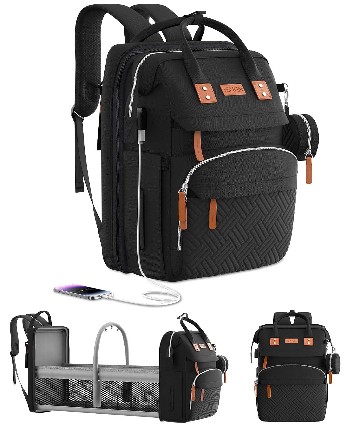 ISMGN Mochila para pañales con cambiador, bolsas de bebé para niños...