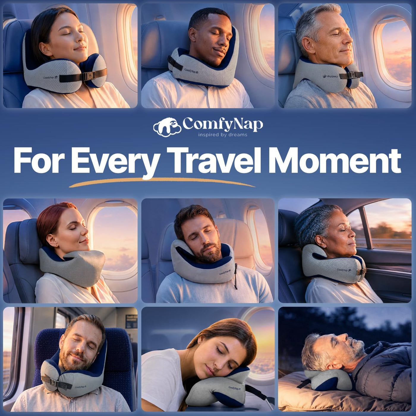 ComfyNap® Almohada de cuello de viaje versátil para avión [patentad...
