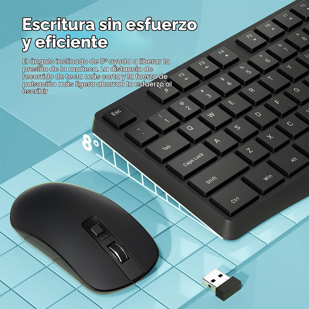 Combo de Teclado y Ratón Inalámbrico, Lovaky Teclado y Ratón Ergonó...