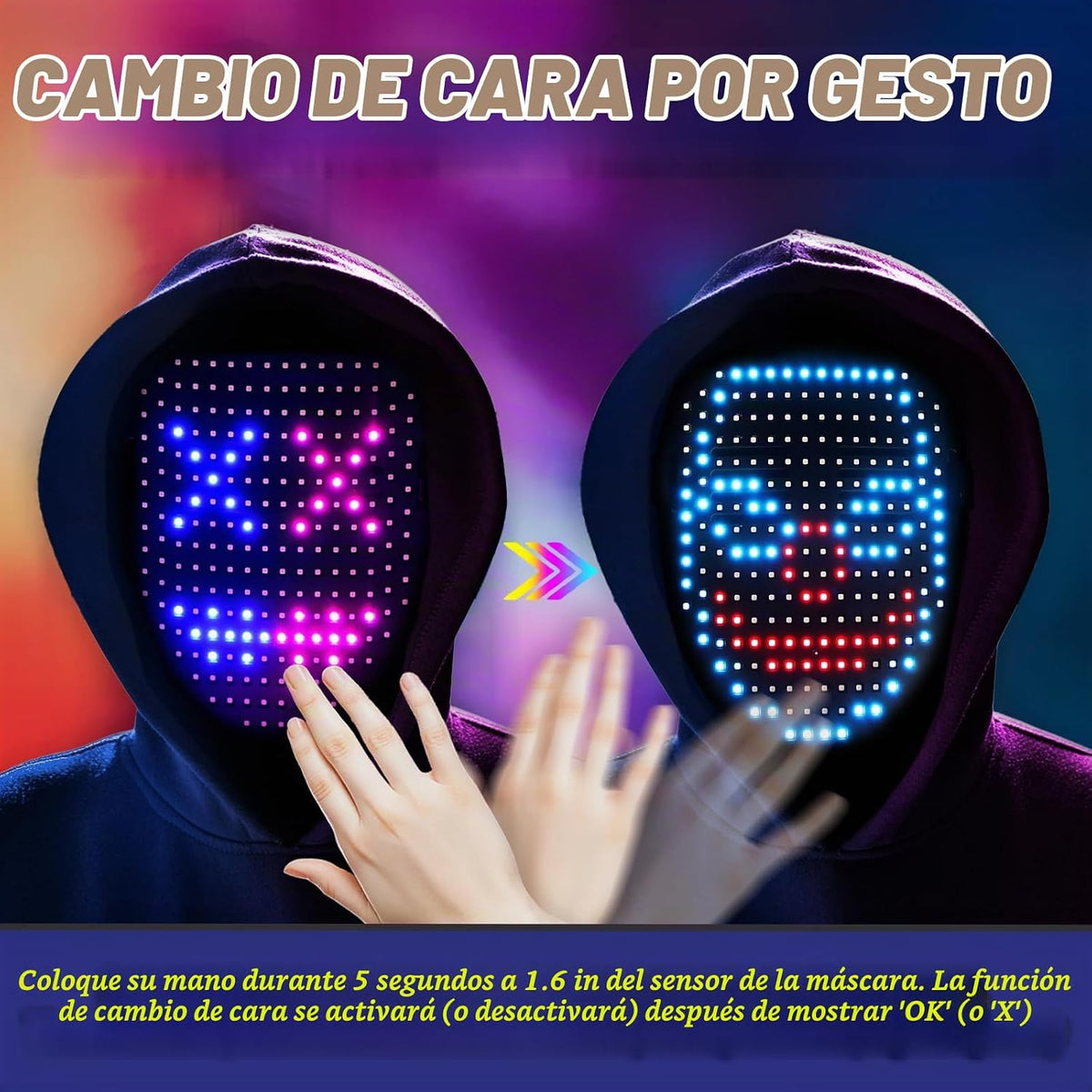 Máscara LED con detección de gestos, máscara de luz para niños, jug...