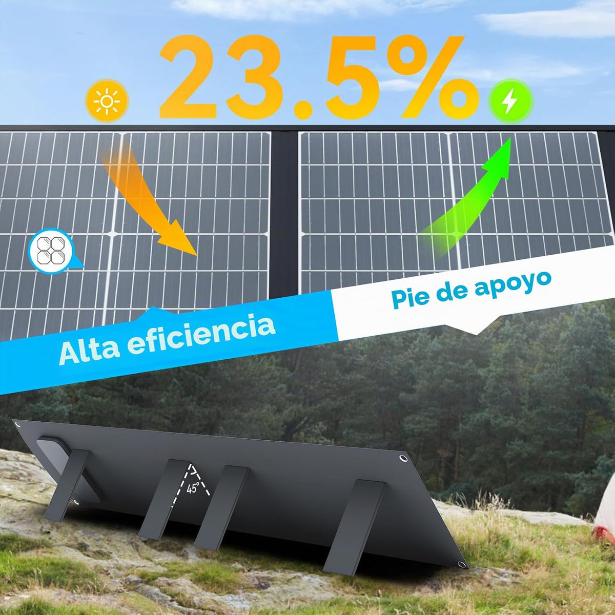 Ecosonique 200W Panel solar plegable portátil MC4 salida para centr...