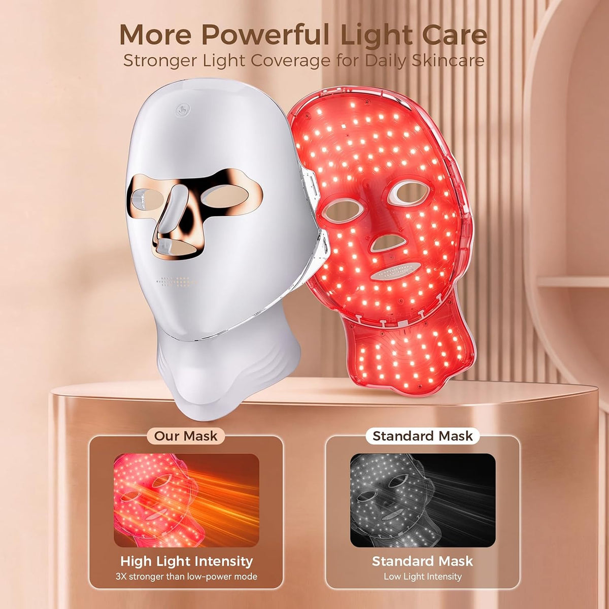 Terapia de luz roja para cara y cuello, máscara facial LED inalámbr...