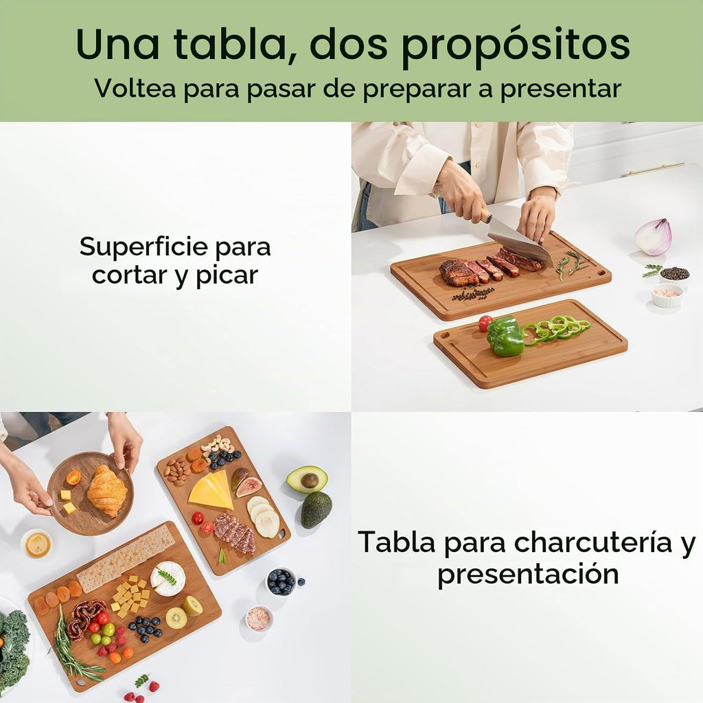 Keechee Butcher Block - Juego de 2 tablas de cortar de bambú carbon...
