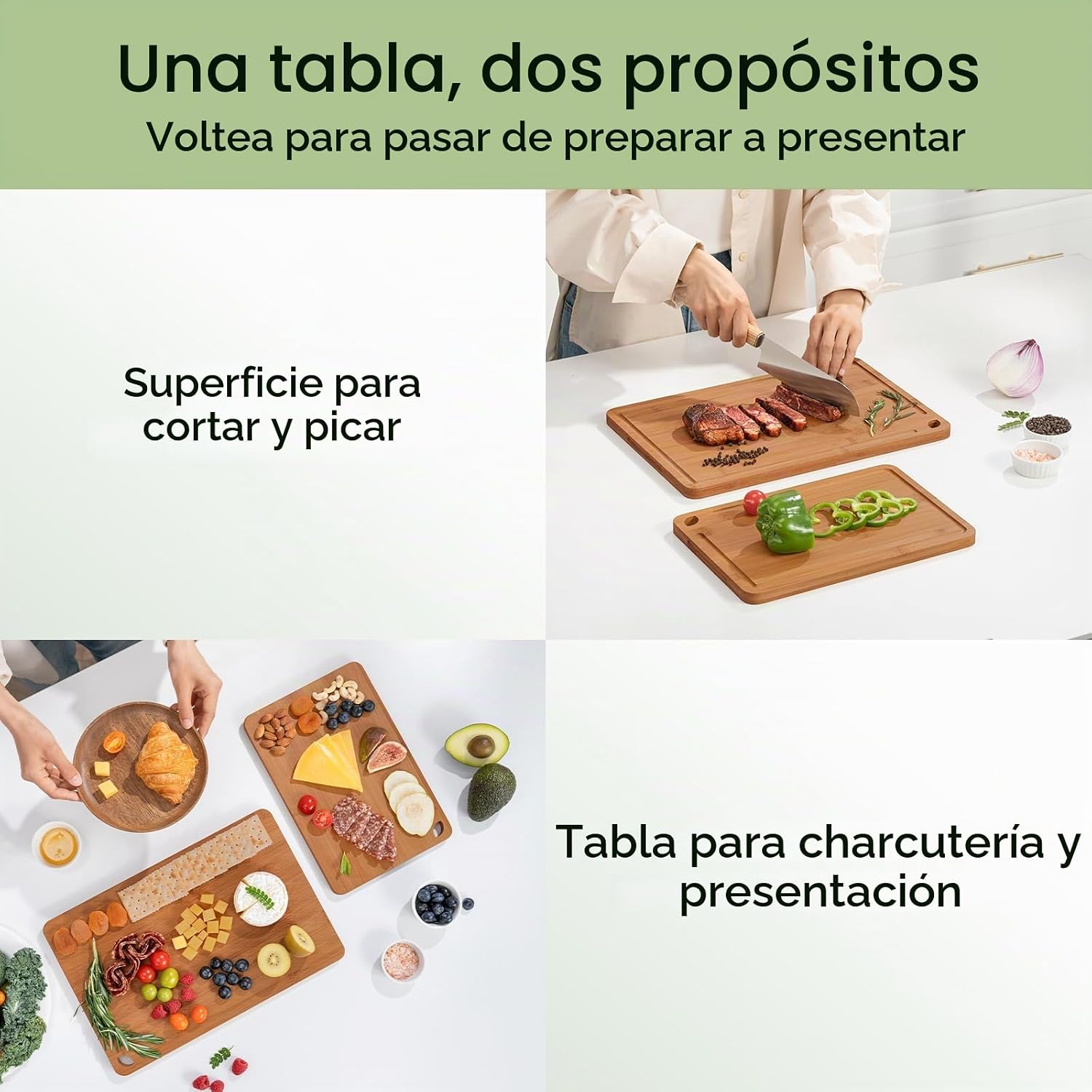 Keechee Butcher Block - Juego de 2 tablas de cortar de bambú carbon...
