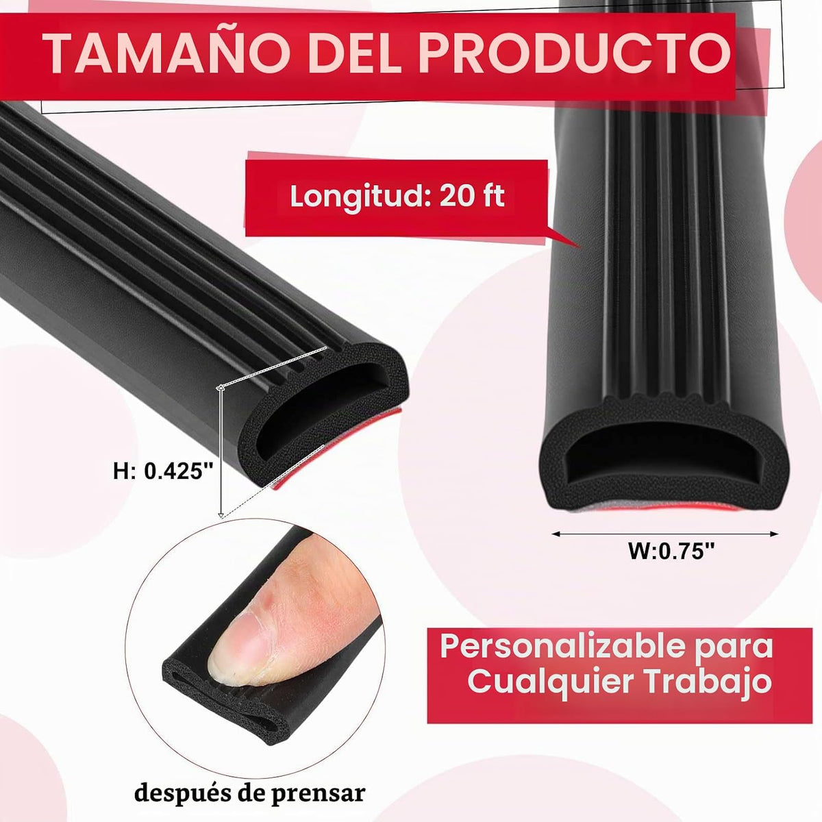 Pangda Tira de sellado de espuma de goma EPDM autoadhesiva de 20 pi...