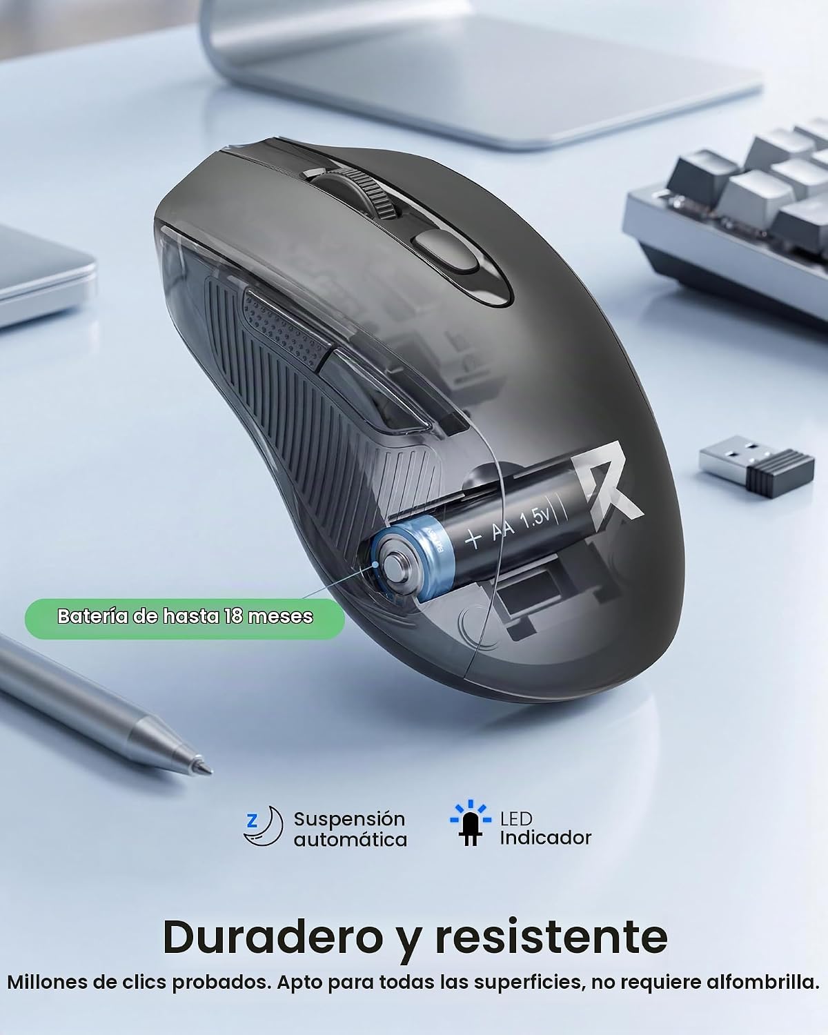 Redragon Ratón inalámbrico BT&amp; 2.4GHz Modo dual - Máximo 4000 D...