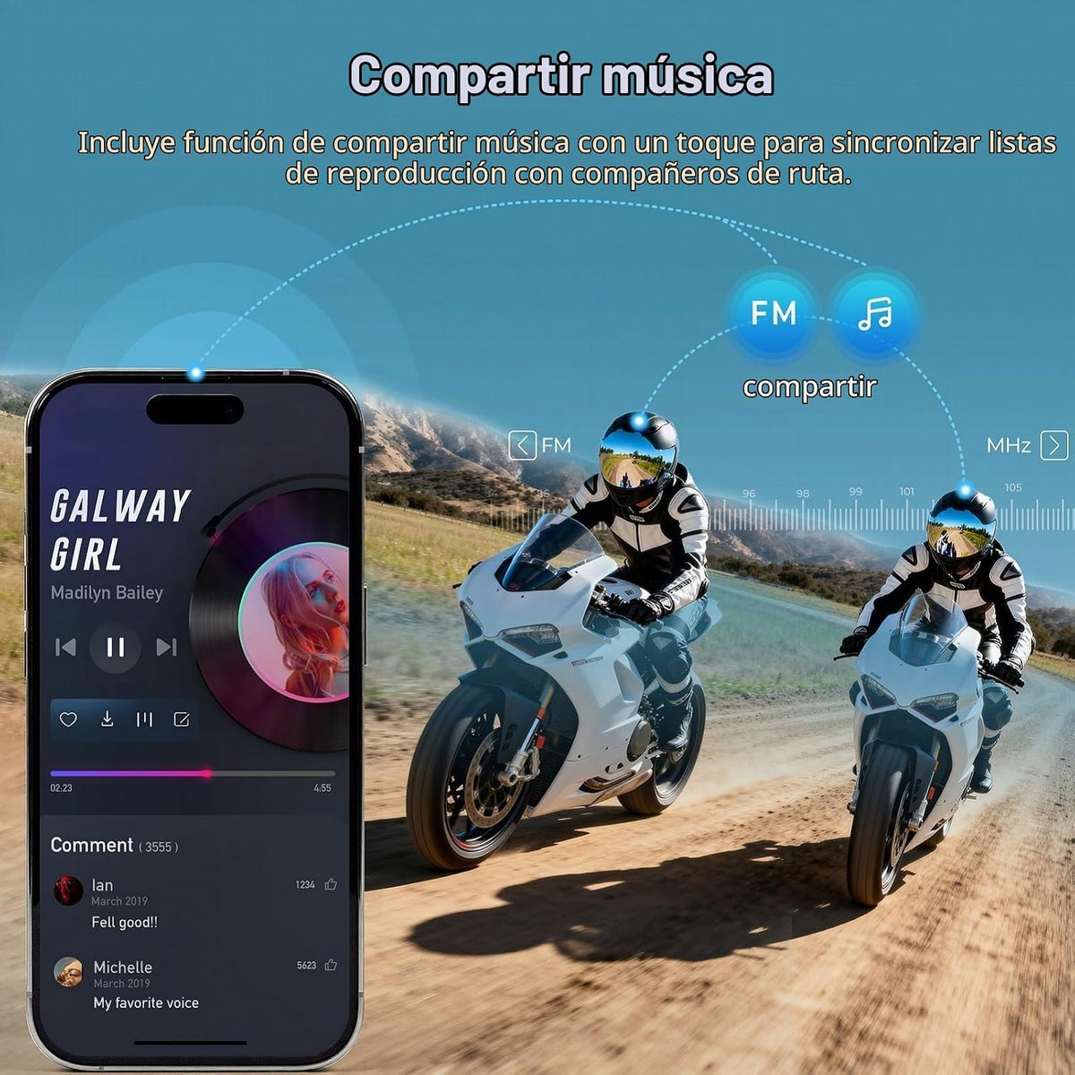 Intercomunicador para motocicleta, paquete de 2 auriculares Bluetoo...