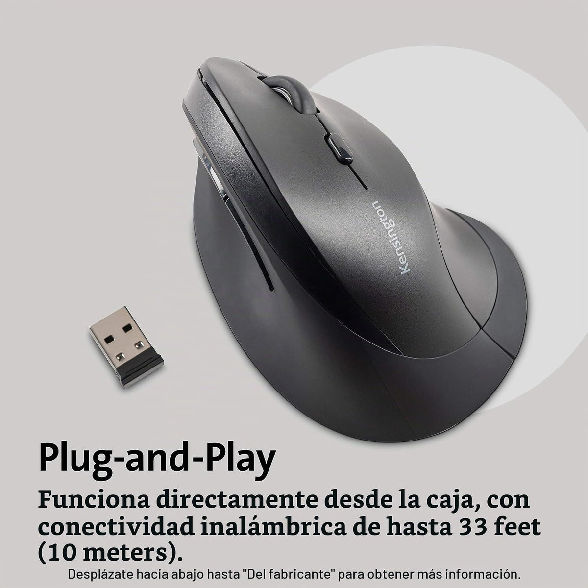 Kensington Ratón inalámbrico vertical ergonómico (K75575WW), gris\/...