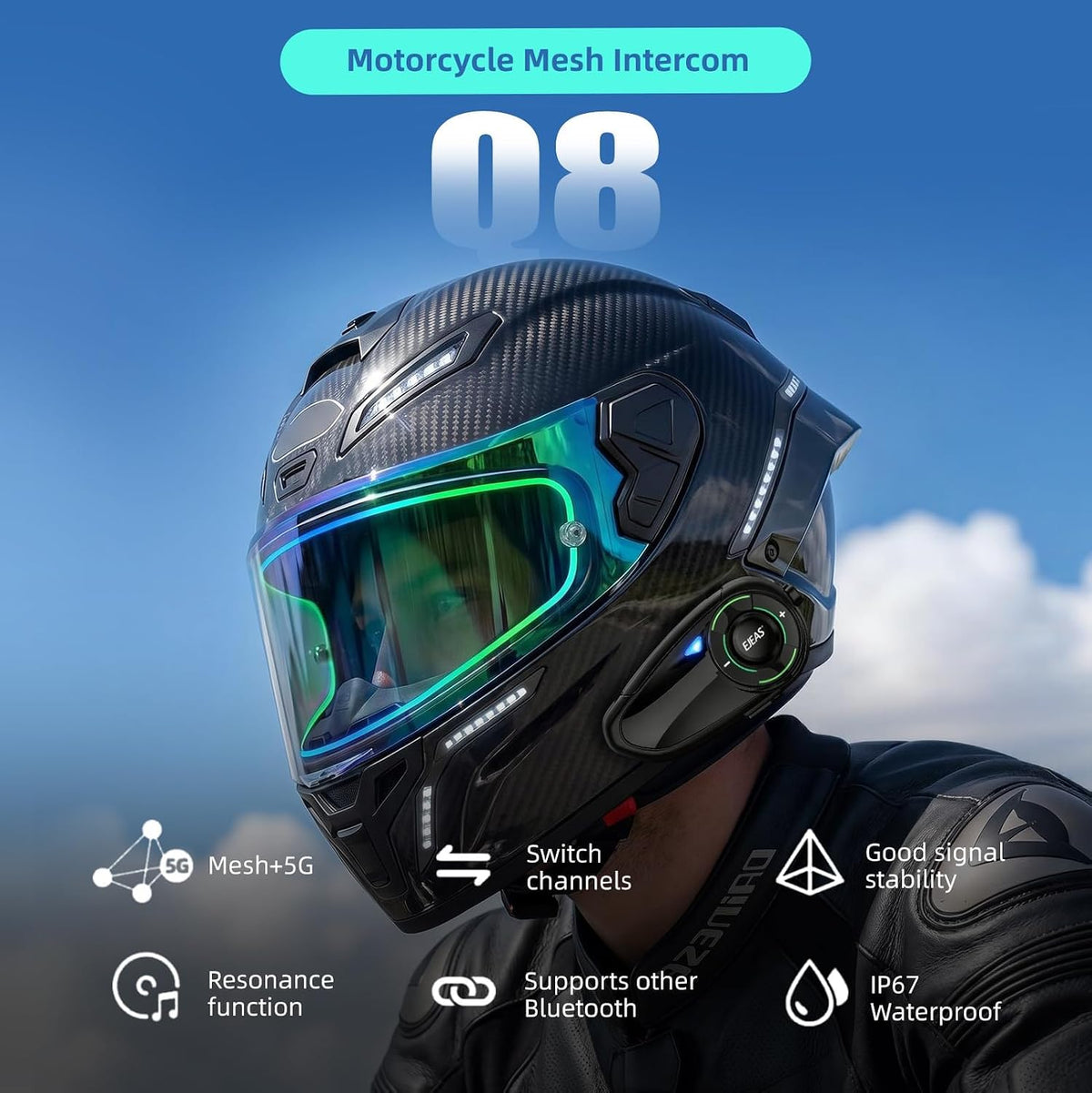 EJEAS Q8 Malla Bluetooth Casco Intercomunicador Auriculares 1 Pack...