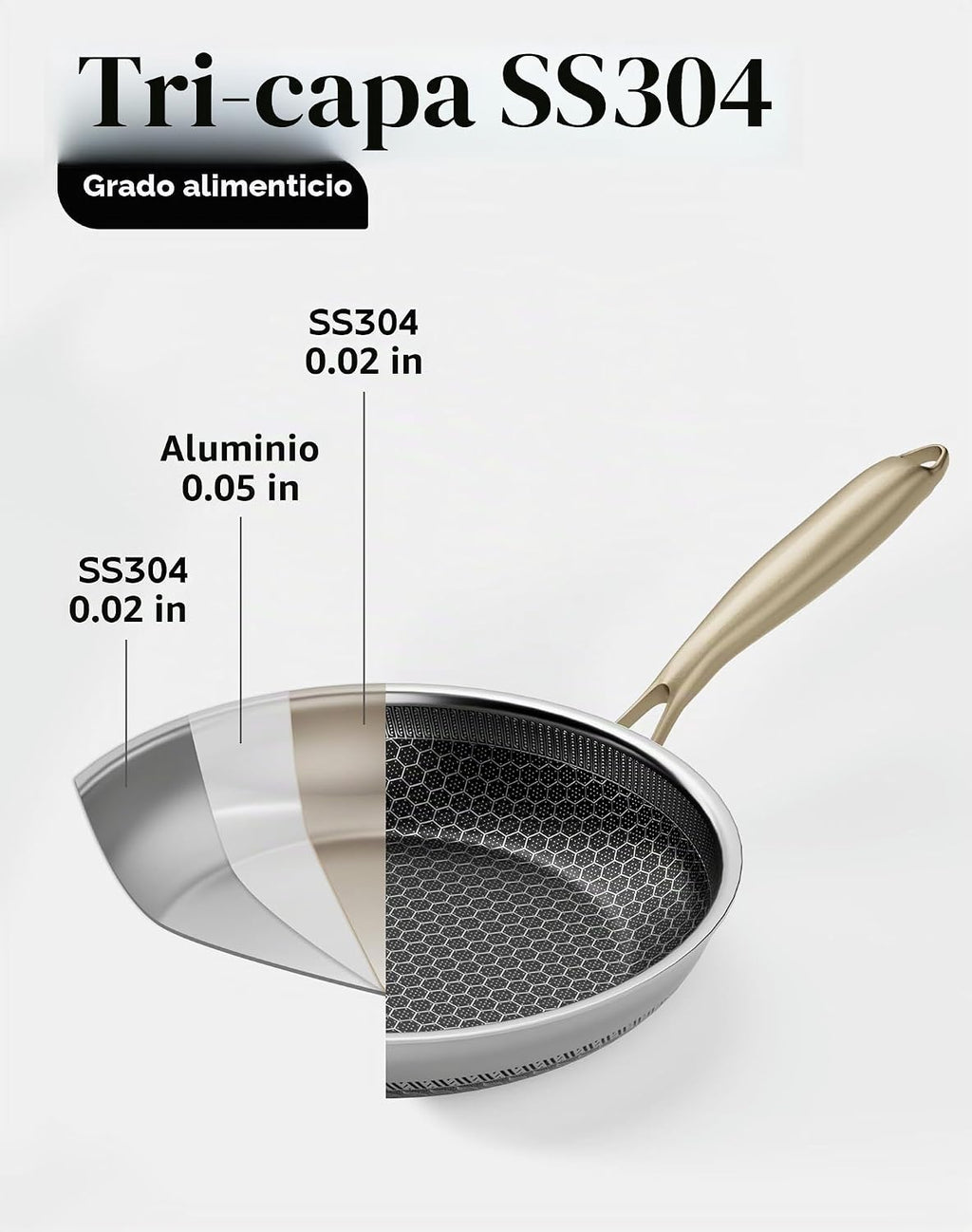 XBM Sartén antiadherente con tapa, sartén de acero inoxidable durad...