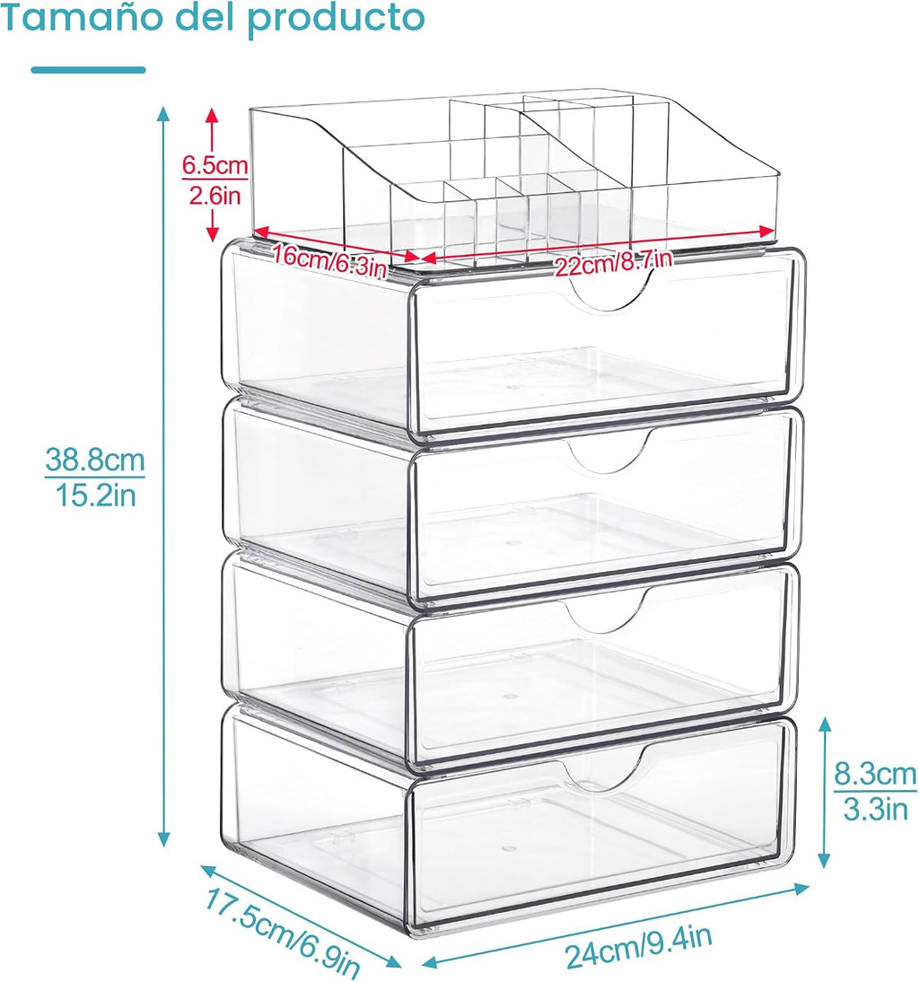 Vtopmart Organizador de maquillaje de 5 niveles transparente con ca...