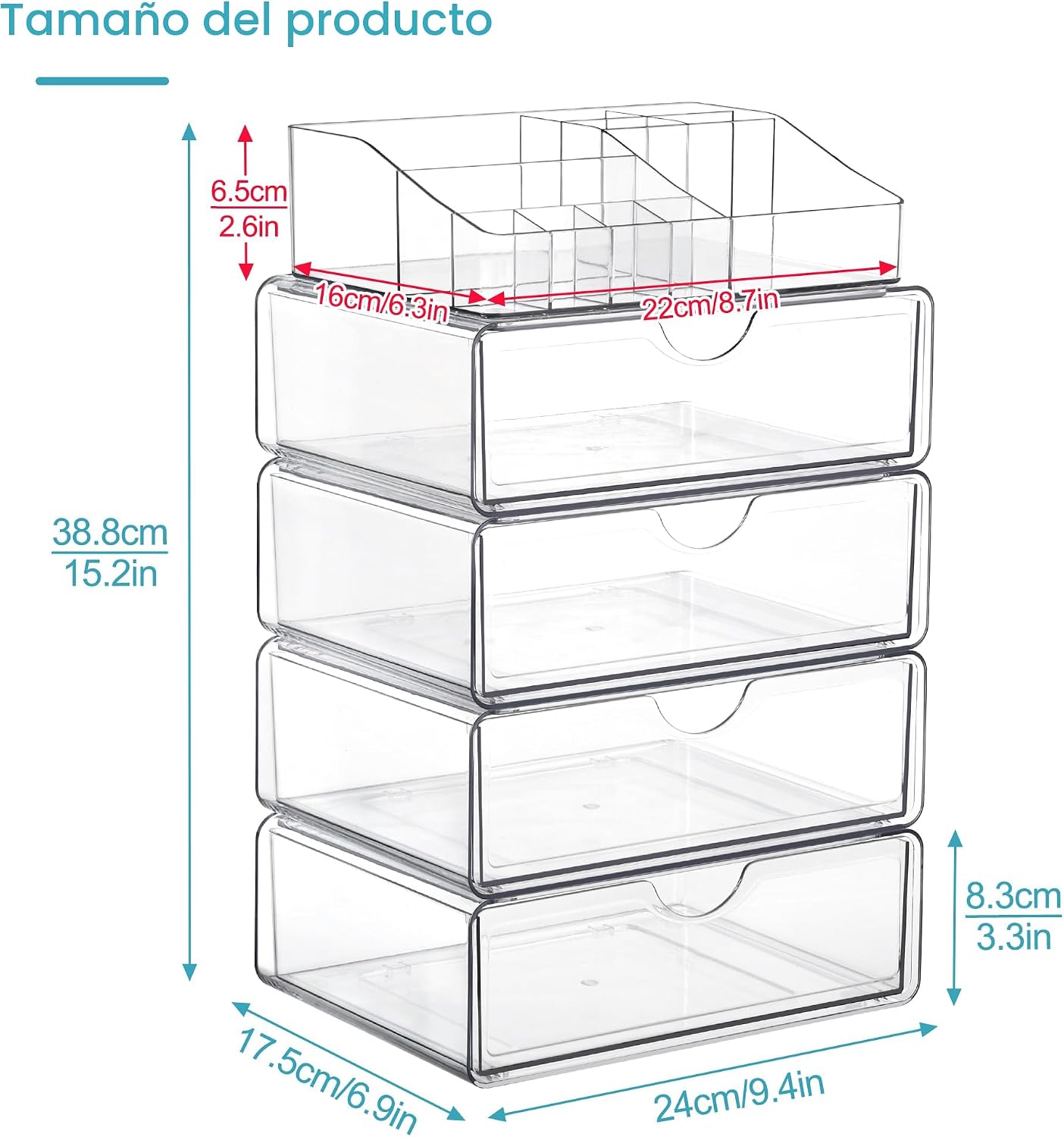 Vtopmart Organizador de maquillaje de 5 niveles transparente con ca...