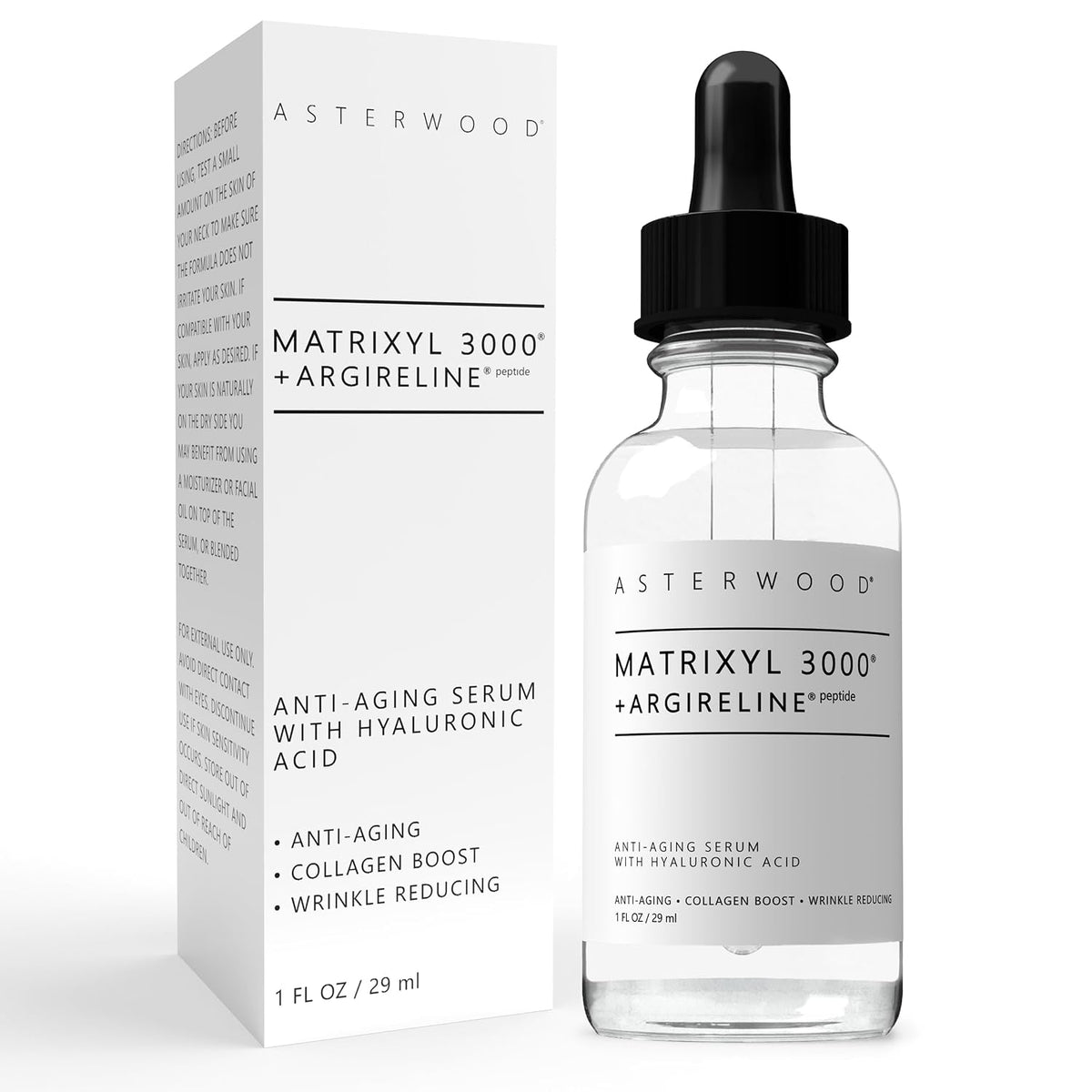 Suero peptídico Asterwood Matrixyl 3000 y Argireline con ácido hial...