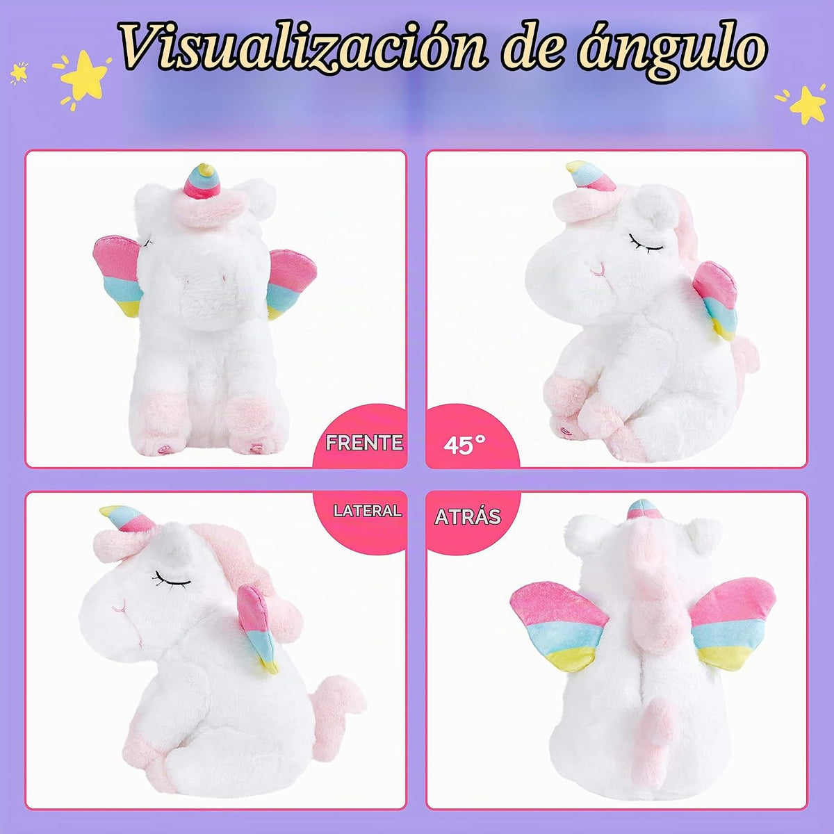 Athoinsu Unicornio de peluche musical con luces LED, suave y con pe...