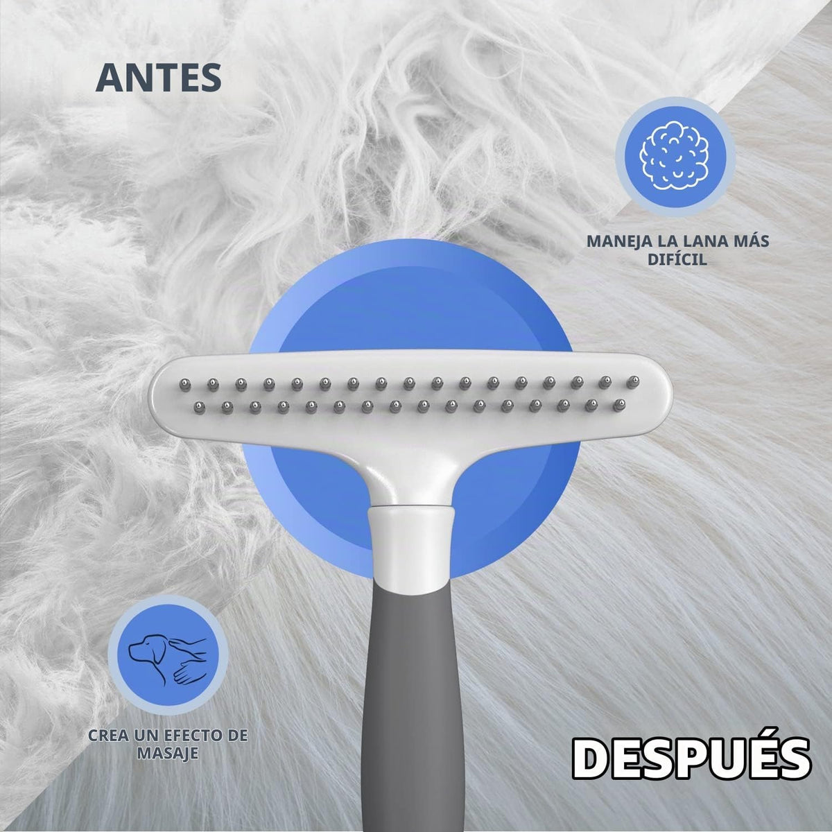 Rastrillo para perros, peine de pelo corto, largo y mate, cepillo p...