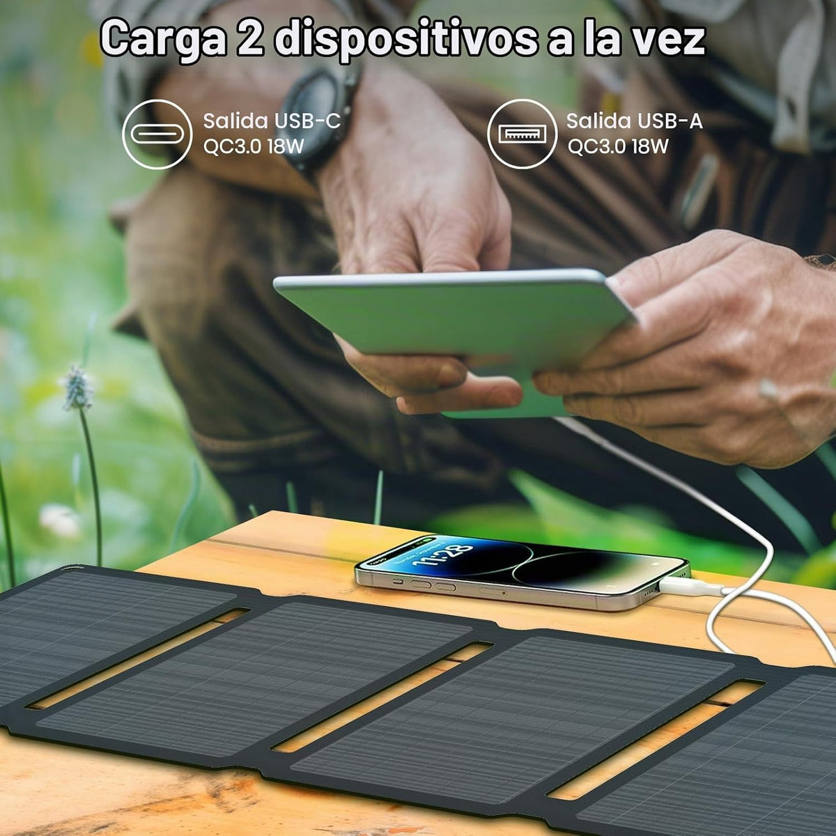 FlexSolar 30W Cargador de Panel Solar Portátil QC3.0 18W USB-A USB-...