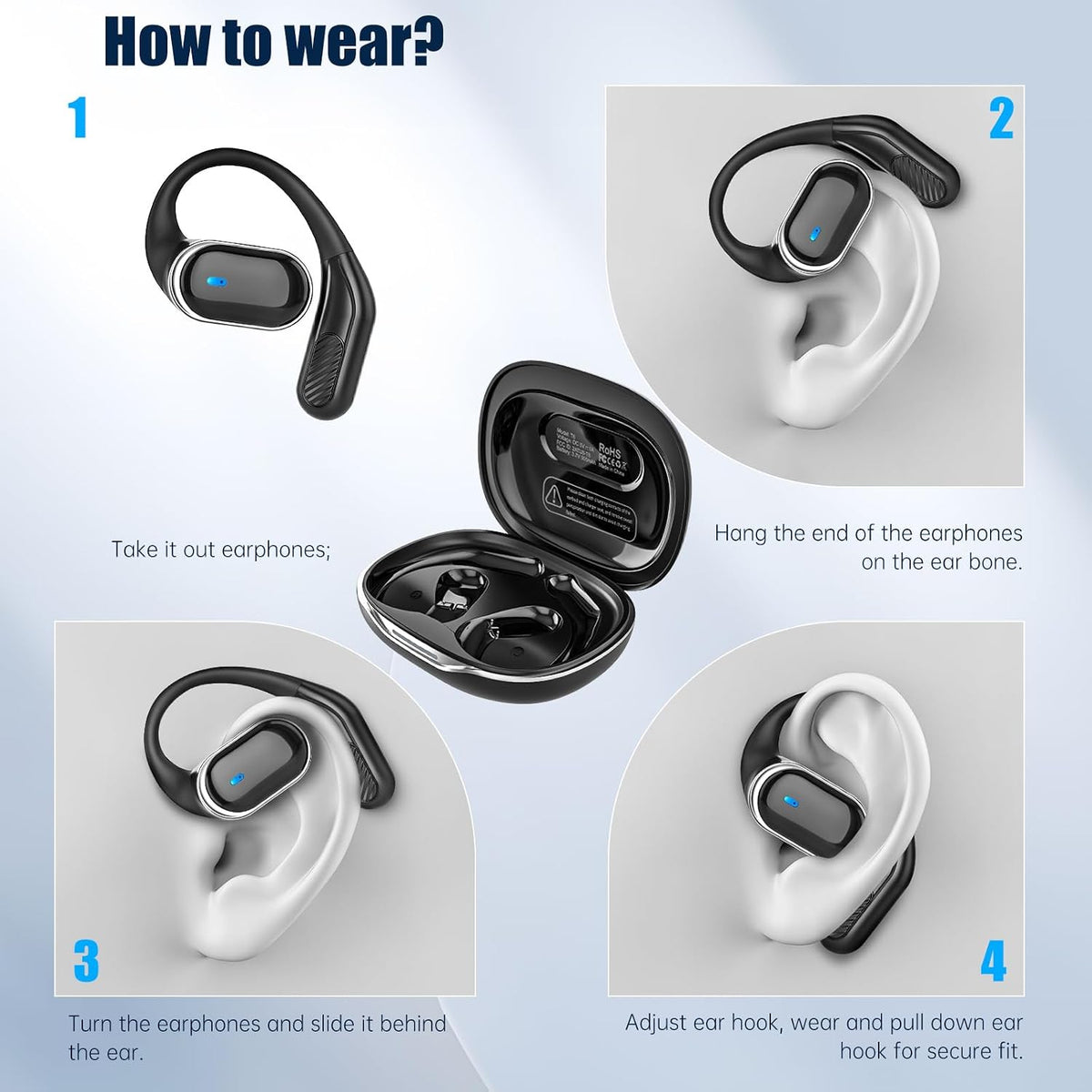 Auriculares inalámbricos de oreja abierta, auriculares Bluetooth, a...