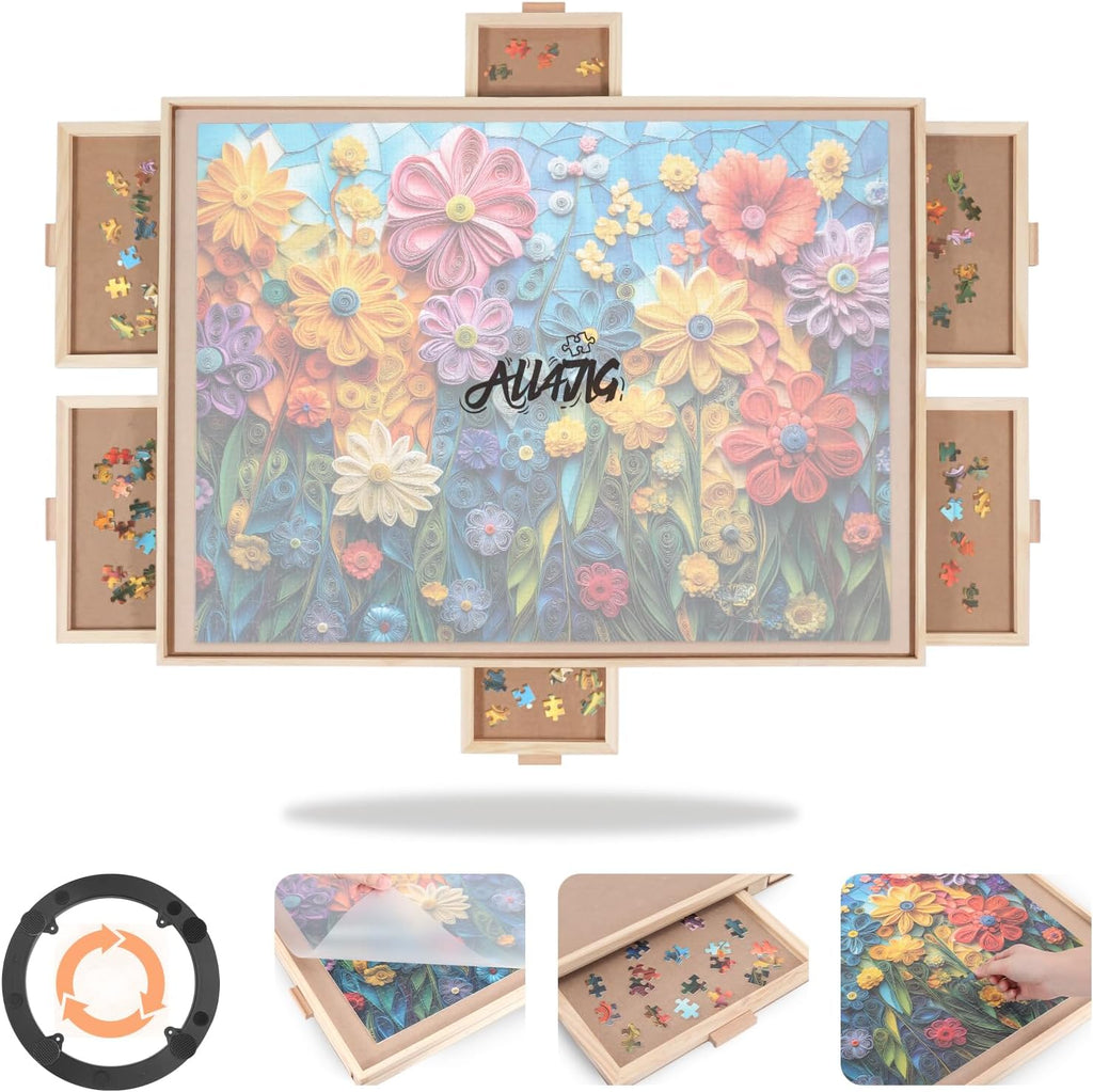 ALL4JIG Tablero de rompecabezas giratorio de 1500 piezas con 6 cajo...