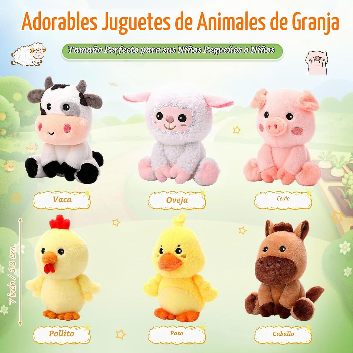 RoundFunny 6 Piezas Juguetes de Animales de Granja de 7 Pulgadas Ca...