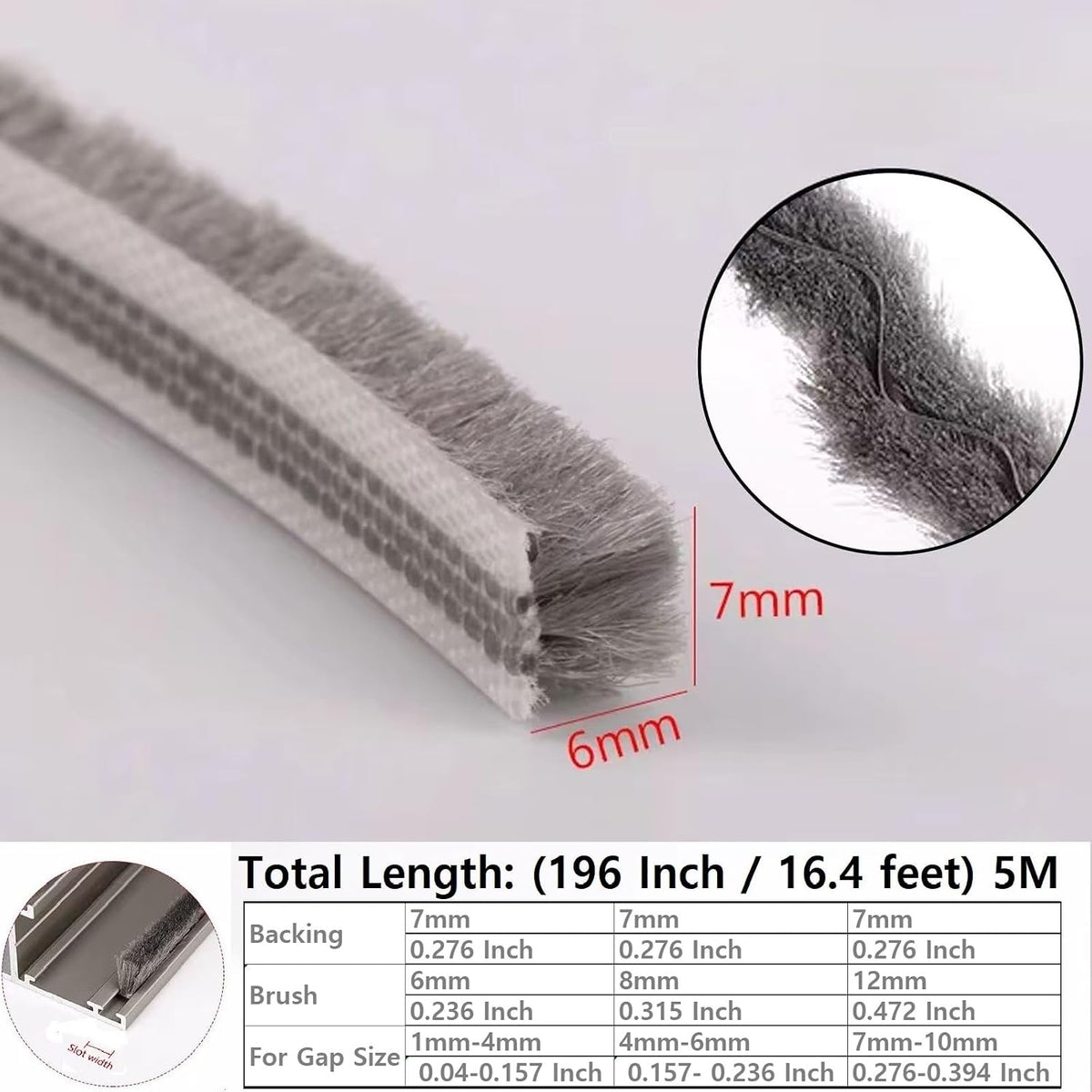 Zjclx 5m (16 pies) Cepillo para sellado de clima con ranura para ta...