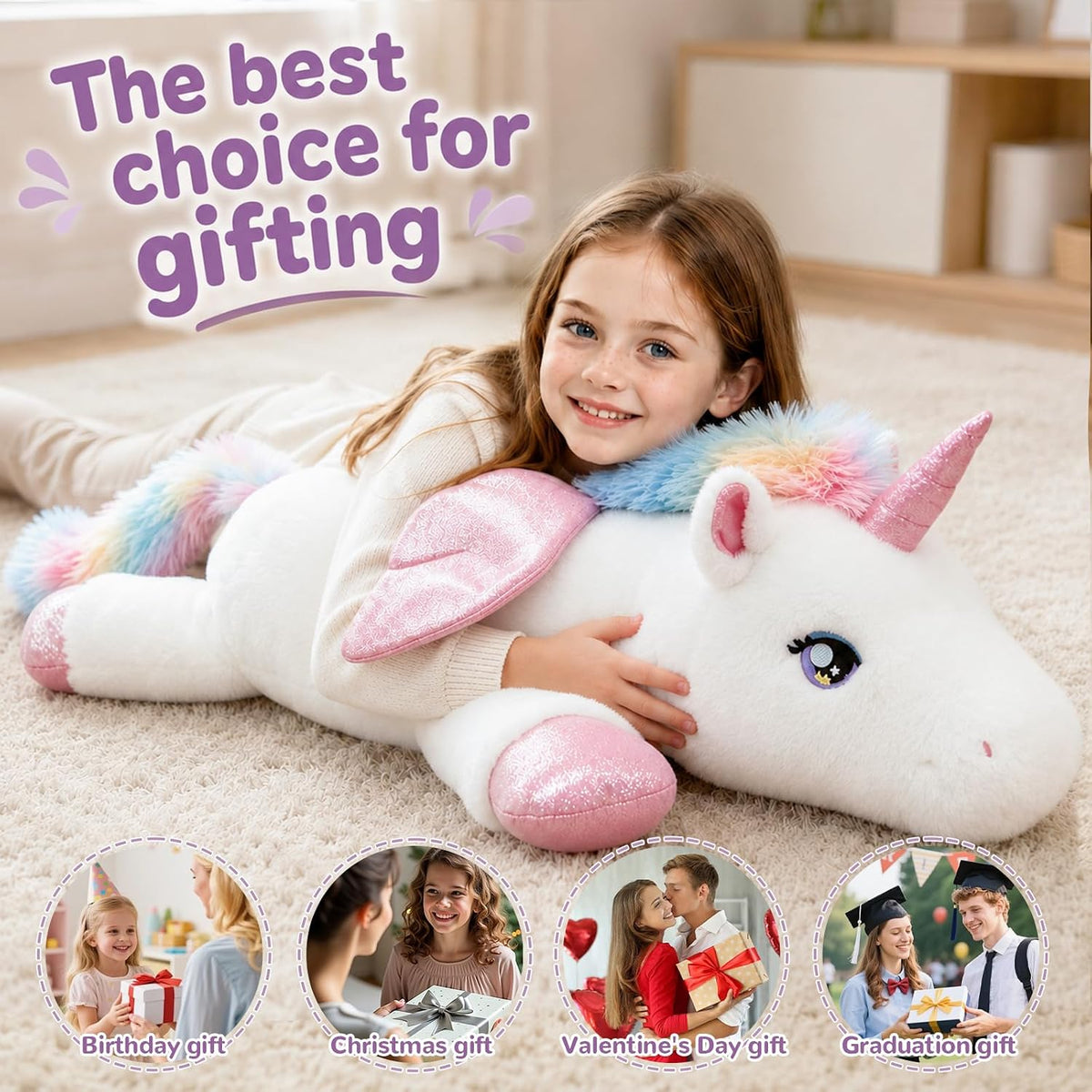 Tianmihou Peluche de unicornio gigante de 32 pulgadas, juguete de p...